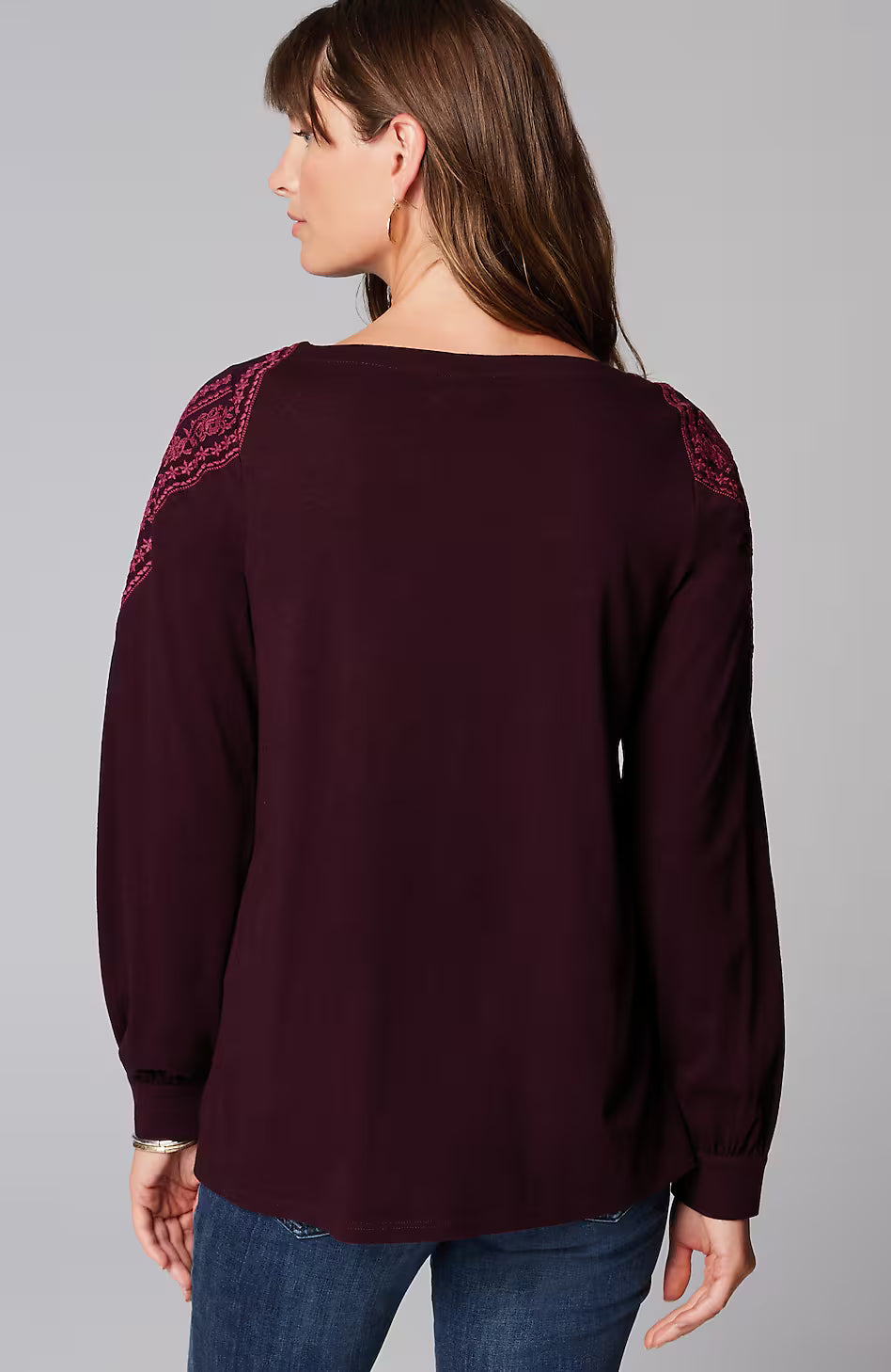 Embroidered Mixed-Media Top