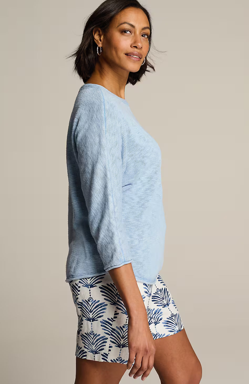 Cotton-Slub Dolman-Sleeve Sweater