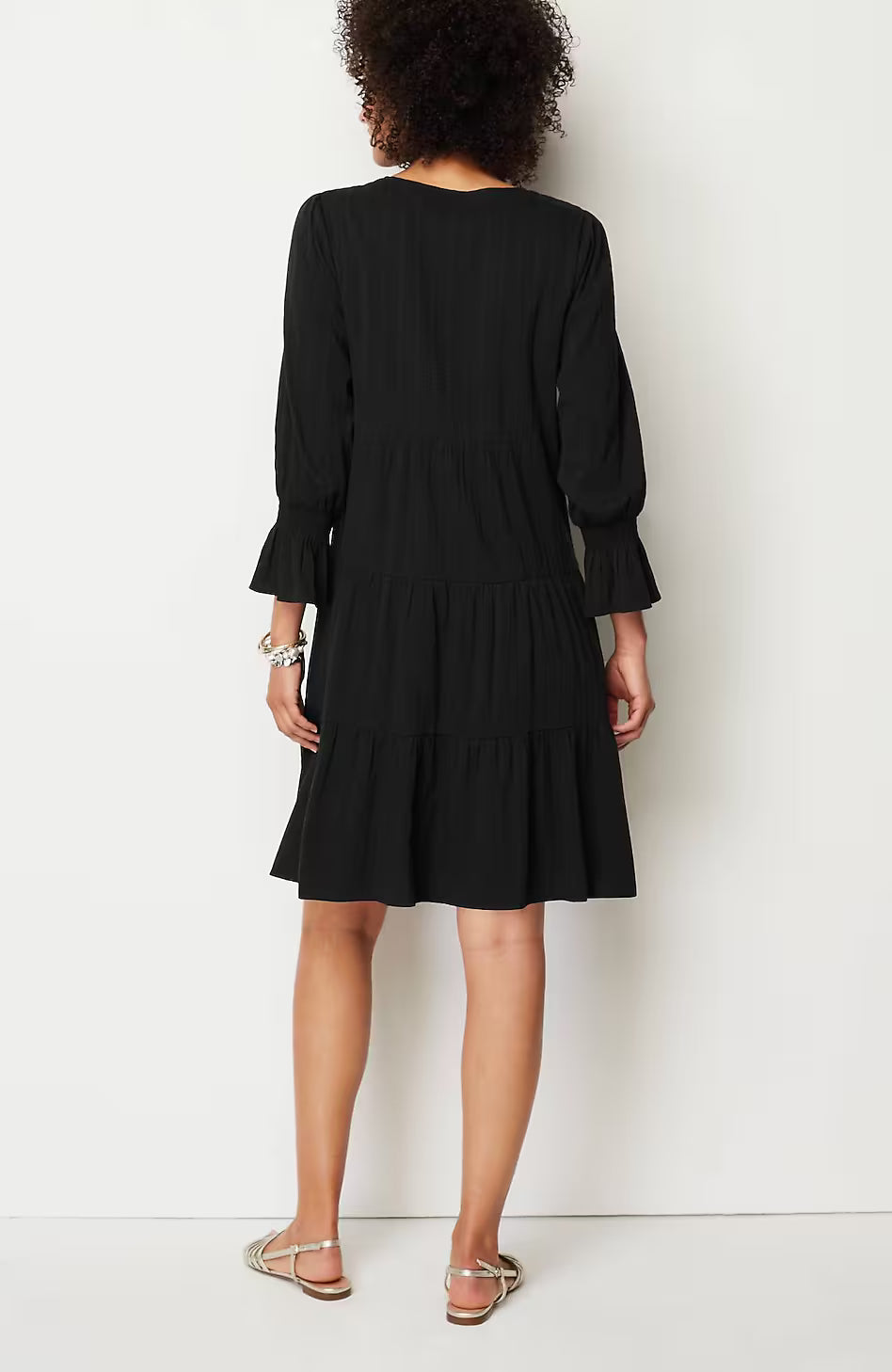 Smocked-Sleeves Tiered Dress