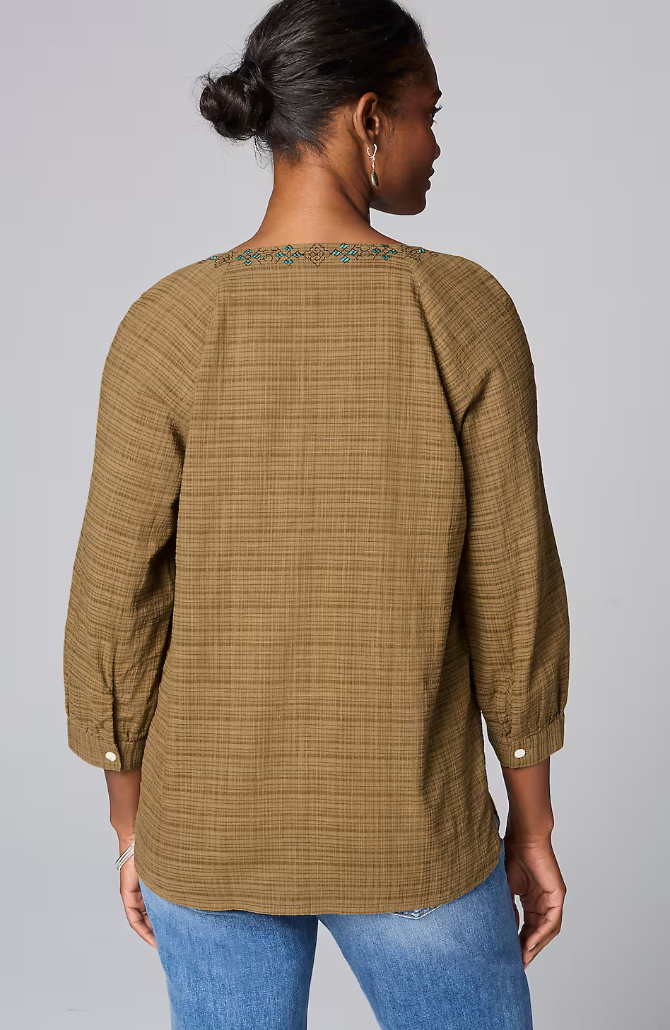 Pure Jill Multicolor-Embroidered V-Neck Top