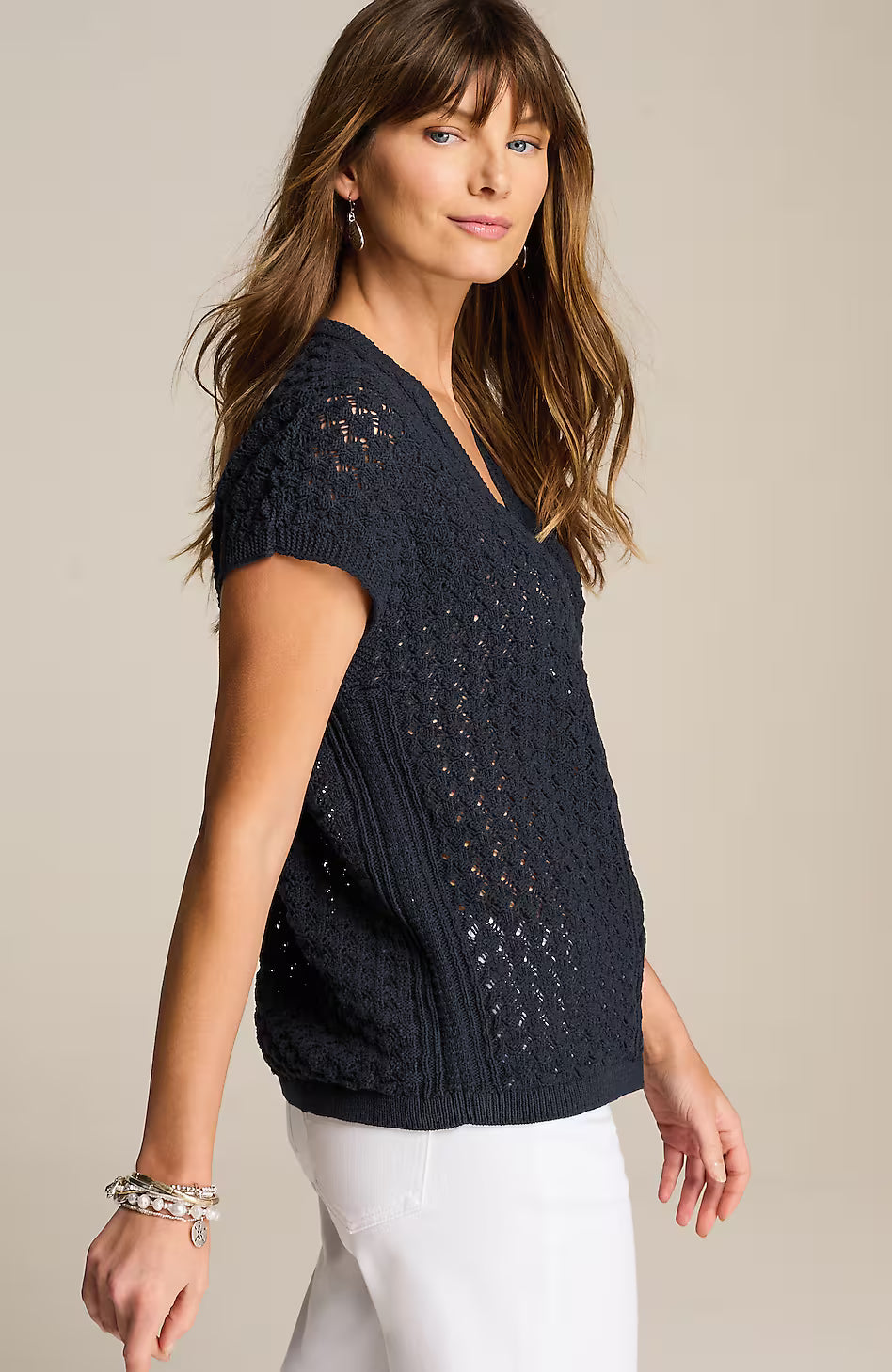 Cable-Knit Short-Sleeve Pullover