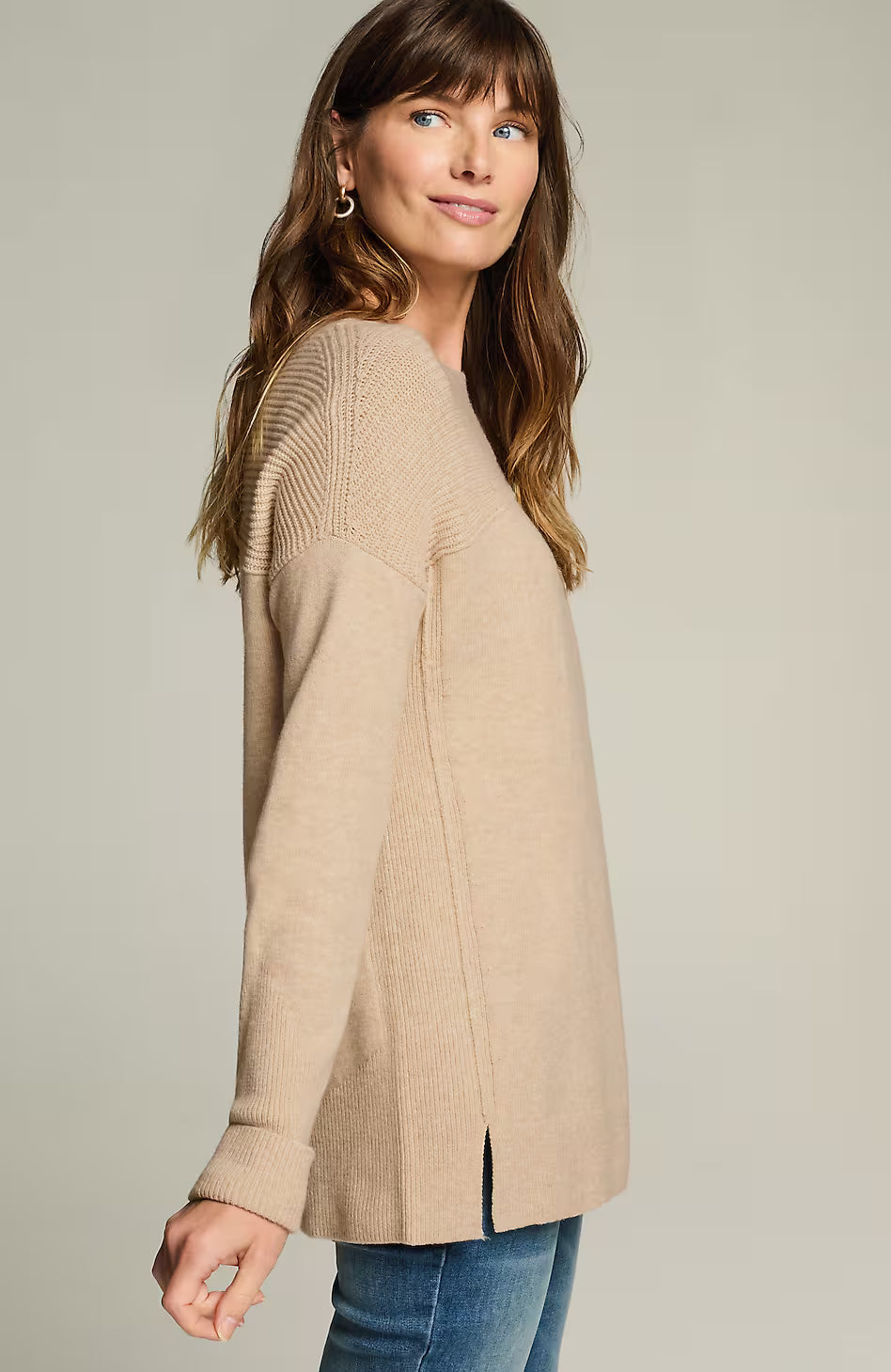 Ribbed-Detail Pullover Sweater