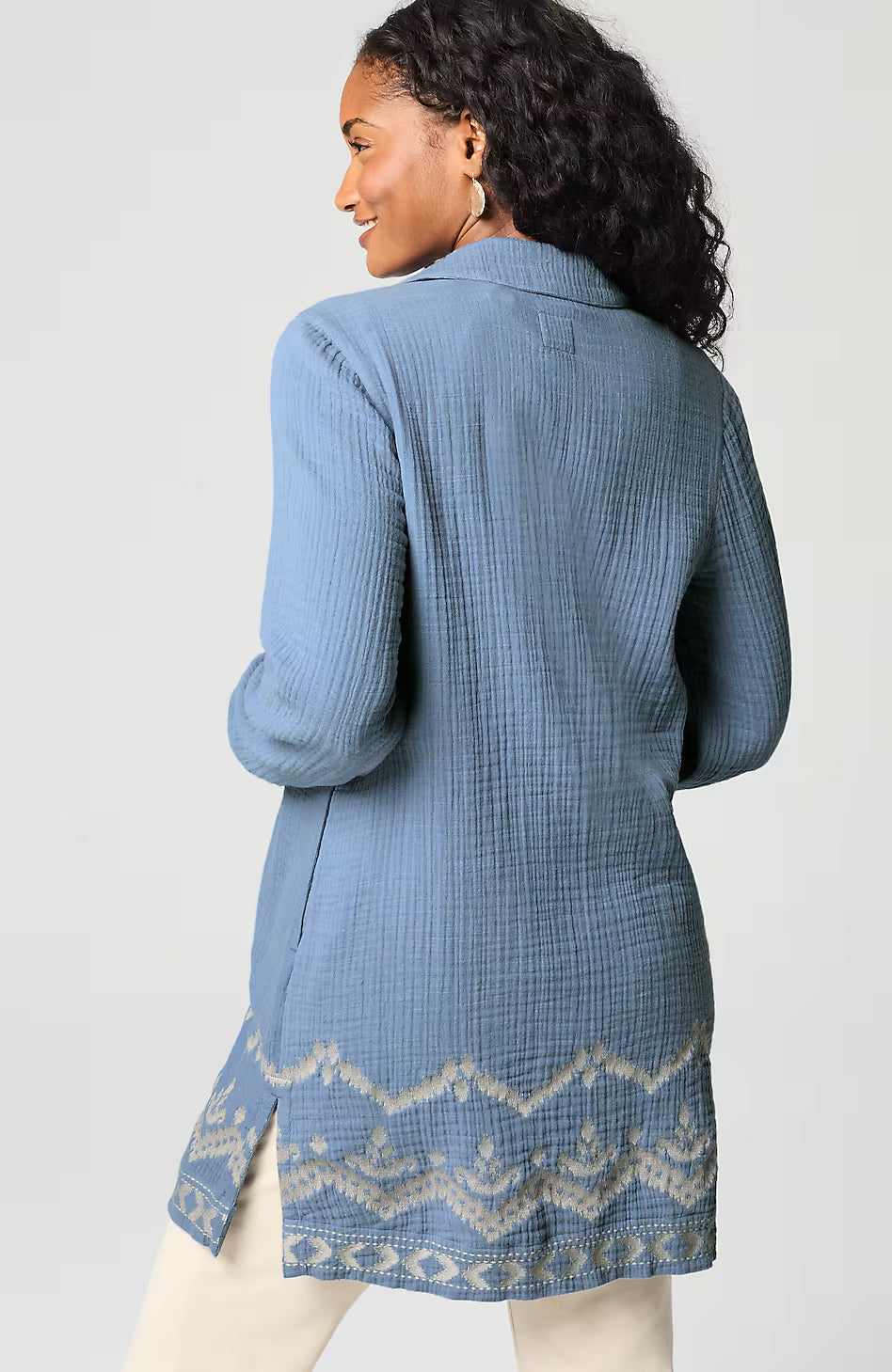 Pure Jill Cotton-Gauze Embroidered Duster Jacket
