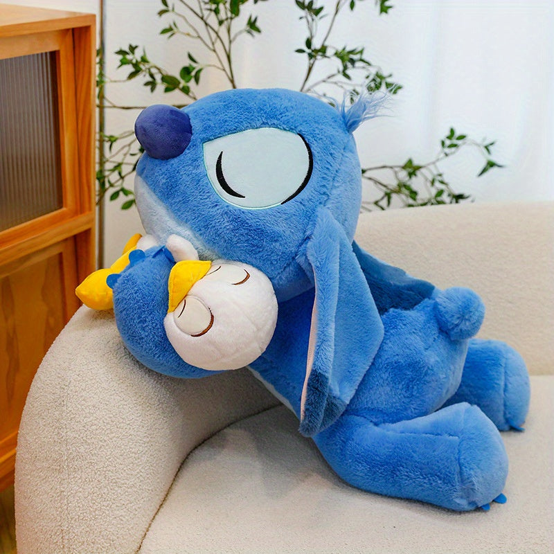 Jouet en Peluche Stitch avec Canard - Animal en Peluche Doux de Couleur Bleue dans une Position d'Étreinte, Coussin Officiellement Licencié pour Enfants, Filles, Femmes, Cadeau d'Anniversaire, Peluches Rembourrées