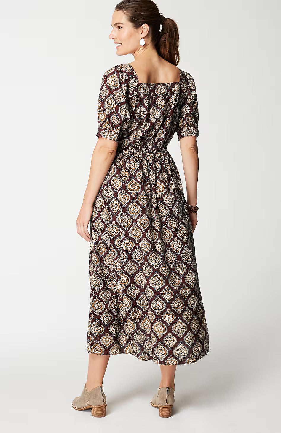 Pure Jill Block-Printed Square-Neck Dress