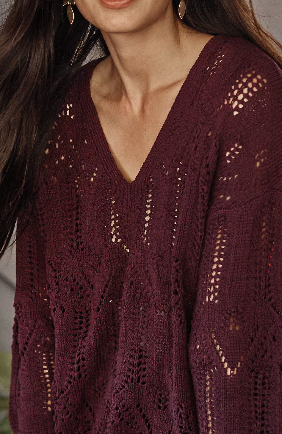Pure Jill Open-Textured V-Neck Sweater
