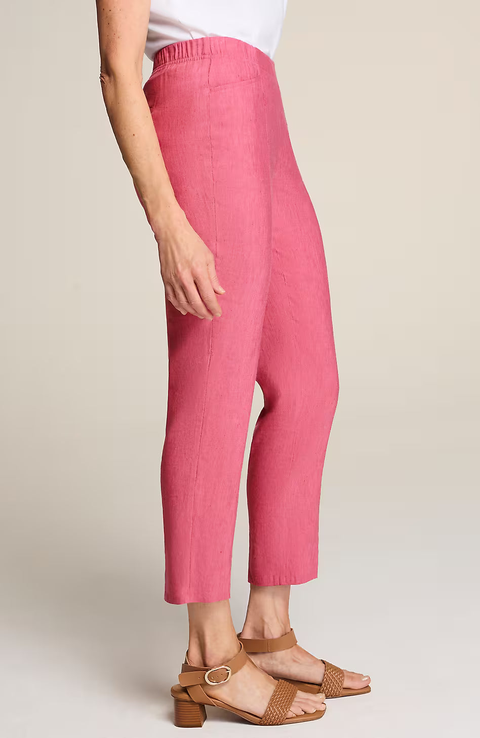 Linen-Stretch Angled-Pocket Slim-Leg Pants