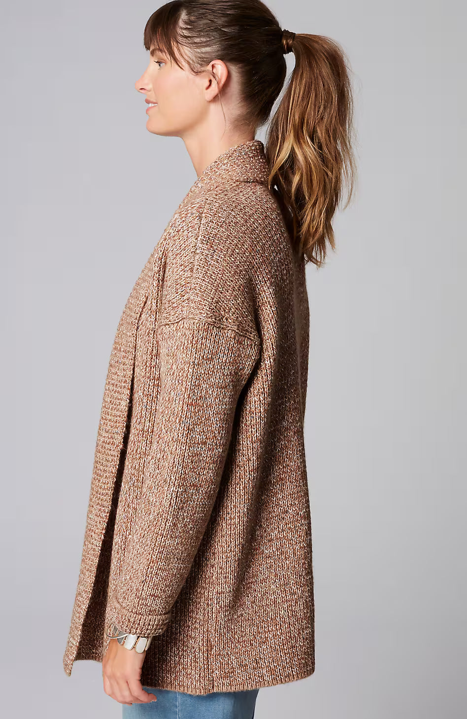 Pure Jill Ribbed-Texture Shawl-Collar Cardi