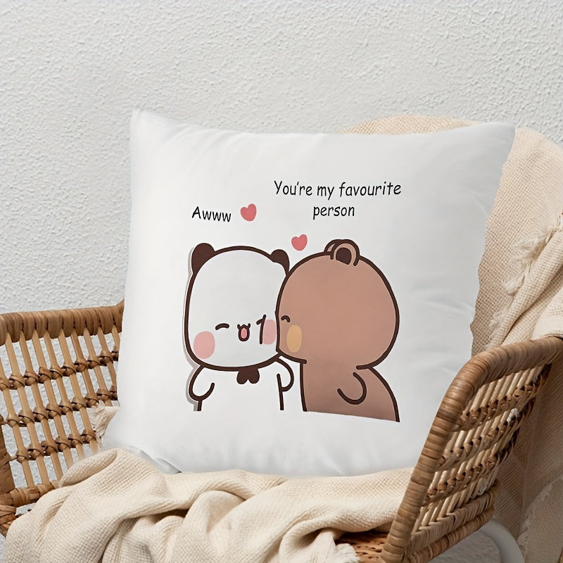1pc Housse de coussin adorable de couple de dessin animé - Design de panda mignon avec le texte \