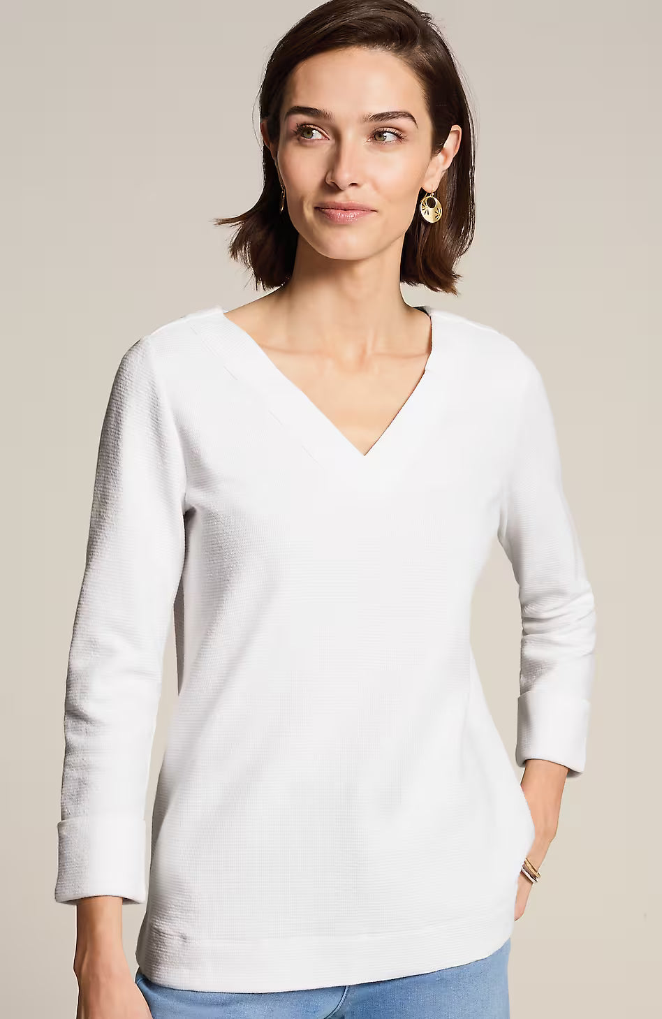 Ottoman-Knit Rolled-Cuff Top