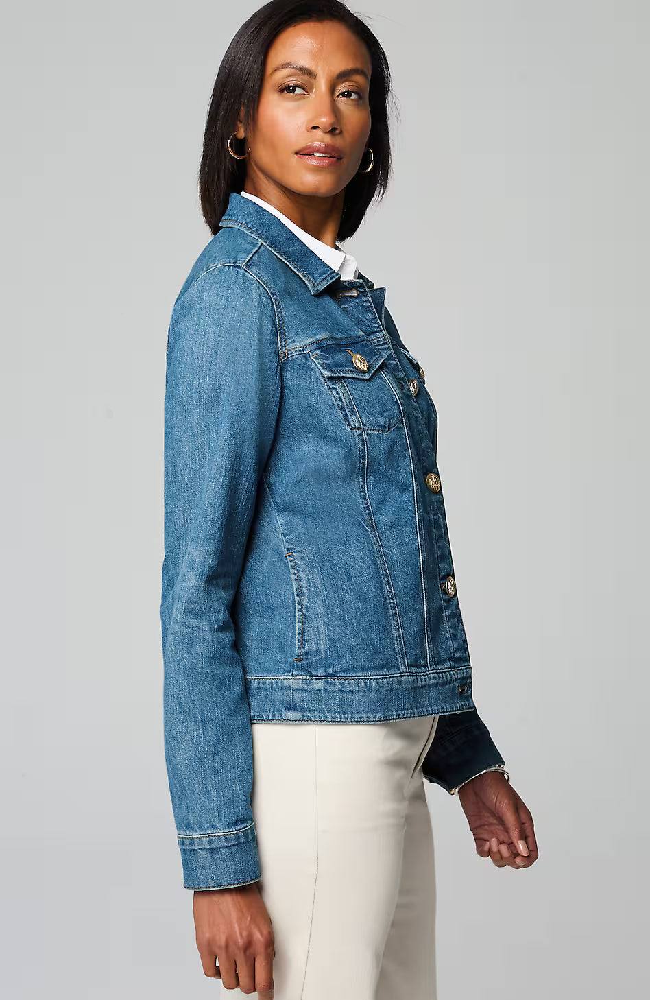 Button-Front Denim Jacket