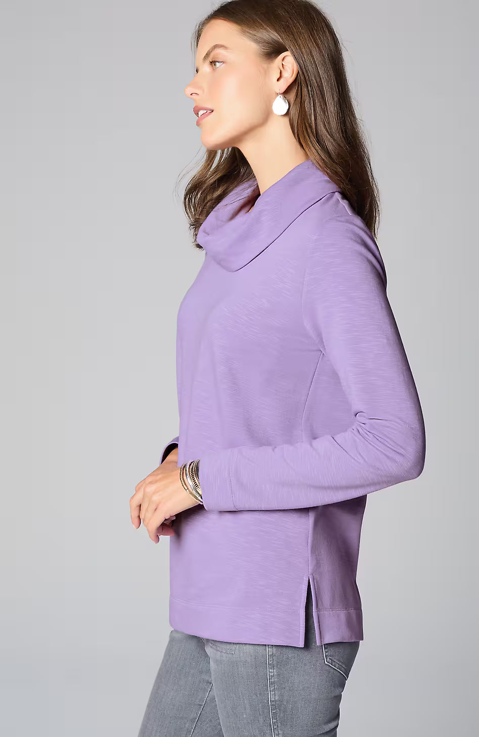 Brushed-Fleece Cowl-Neck Knit Top