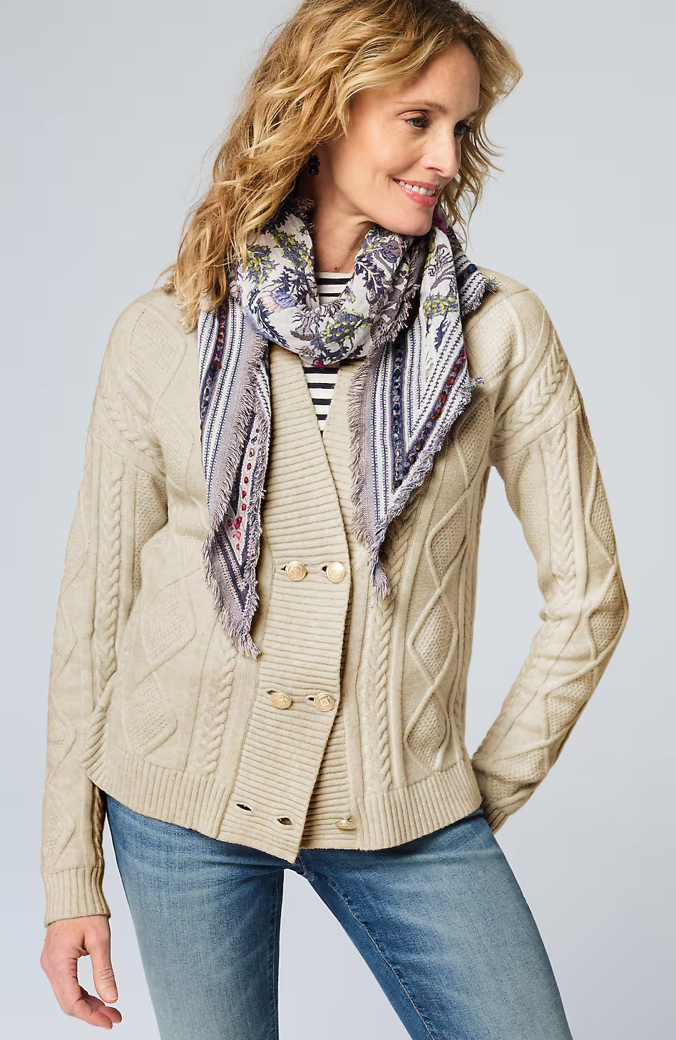 Double-Breasted Cabled Cardi