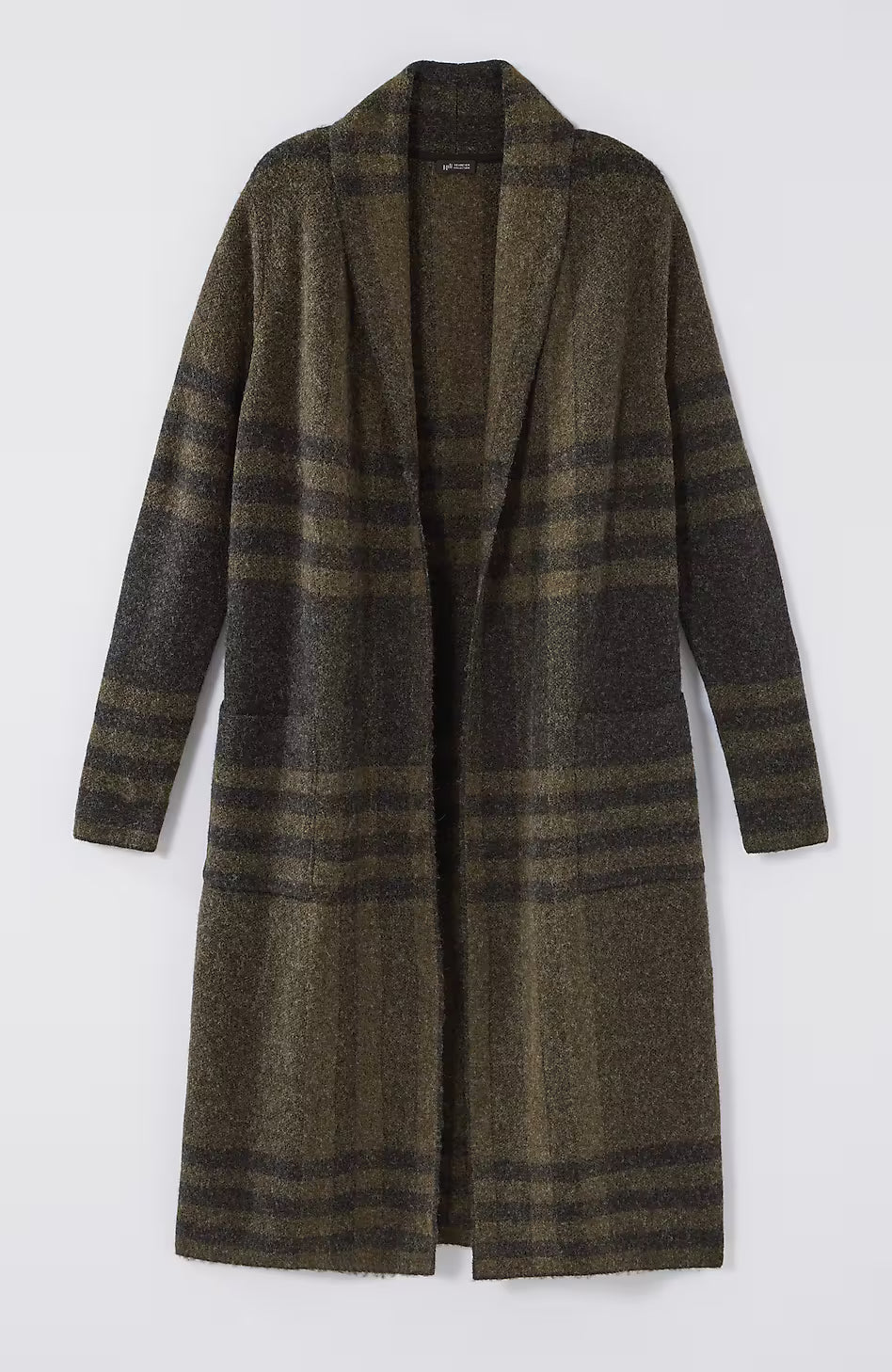 Wearever Shawl-Collar Plaid Sweater Coat