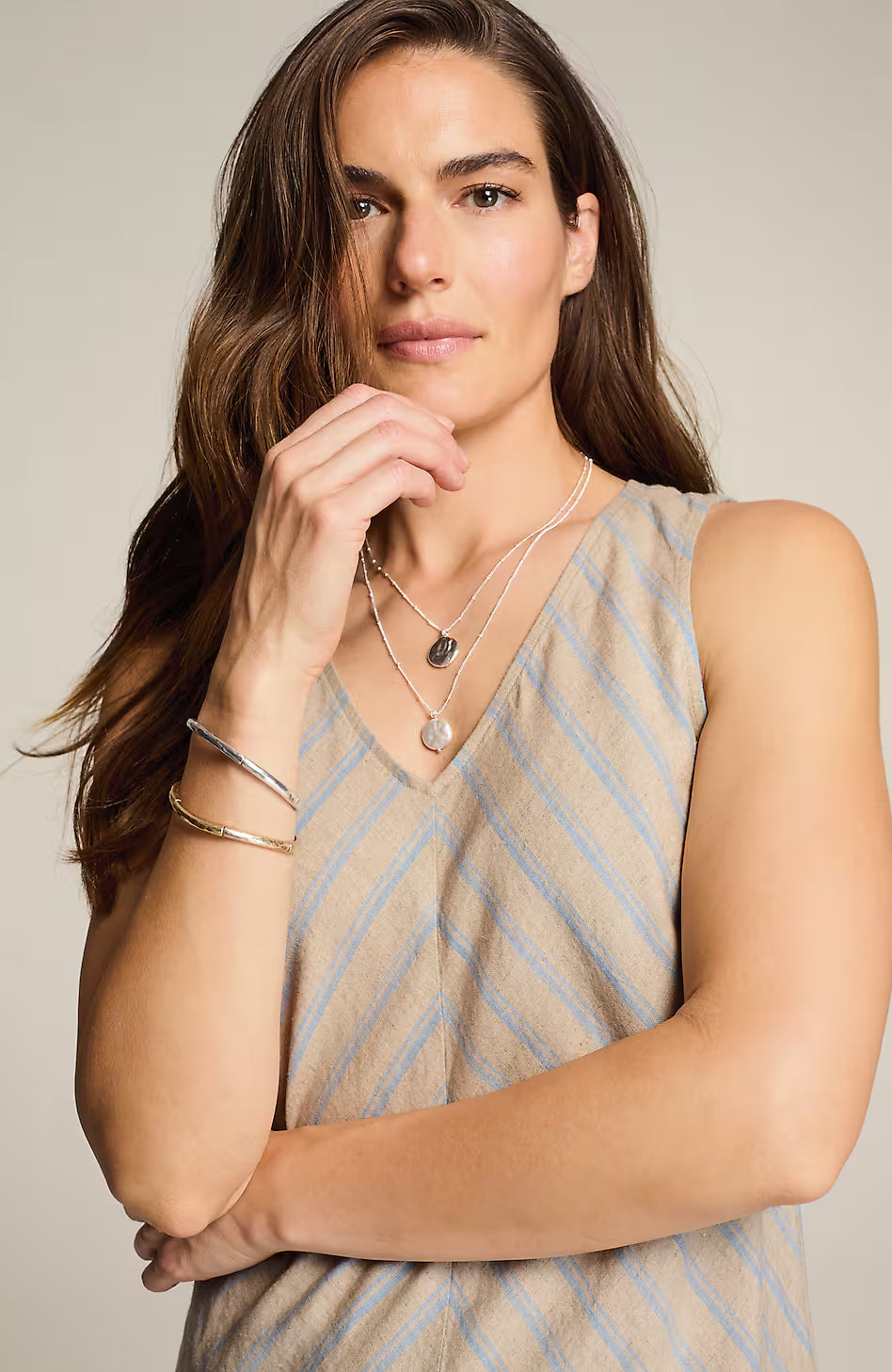 Linen Seamed Striped Dress
