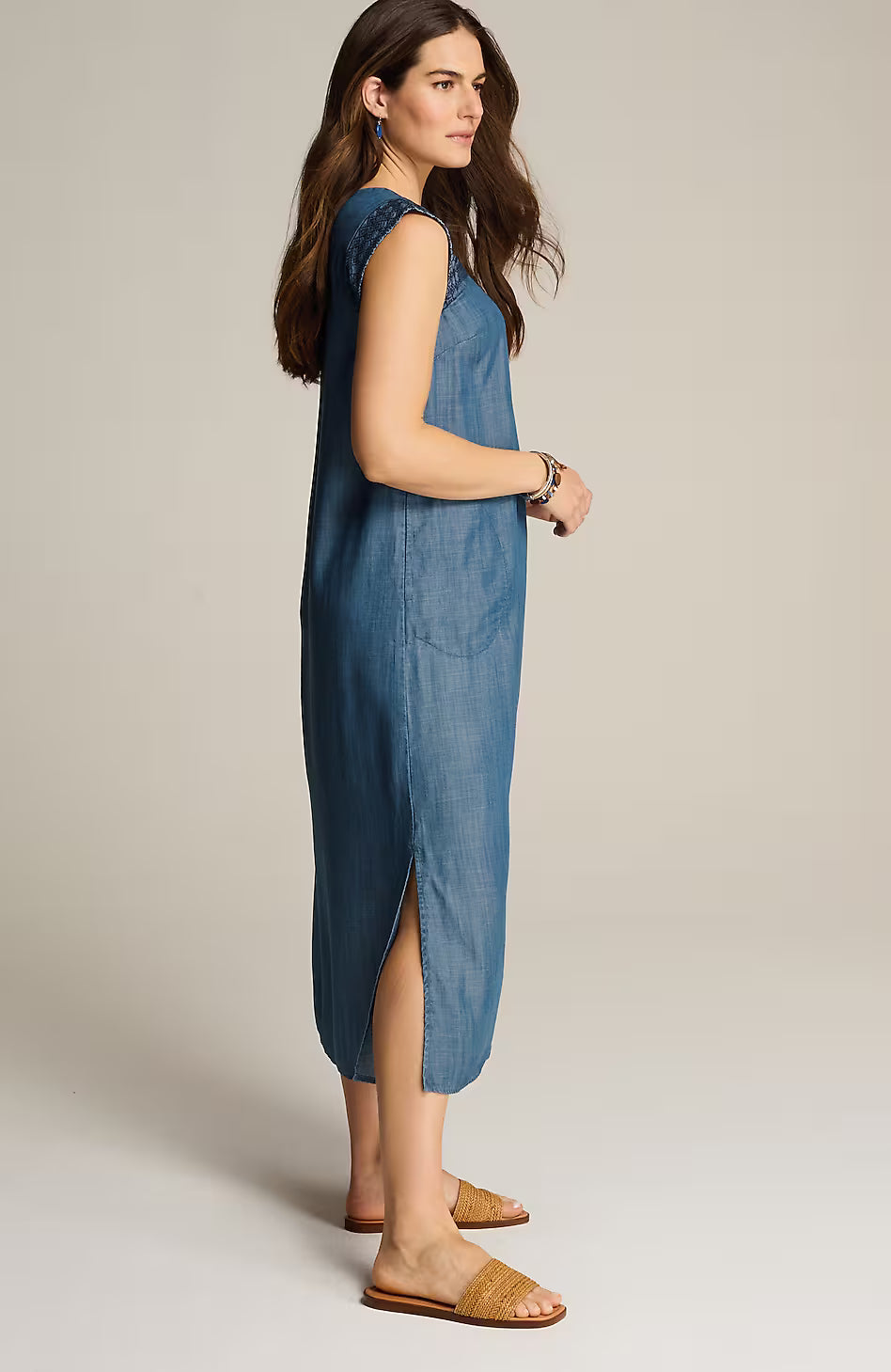Embroidered Indigo Midi Dress
