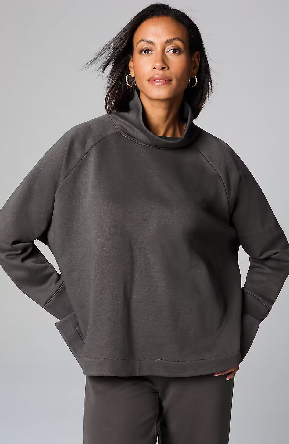 Pure Jill Fleece Stepped-Hem Top