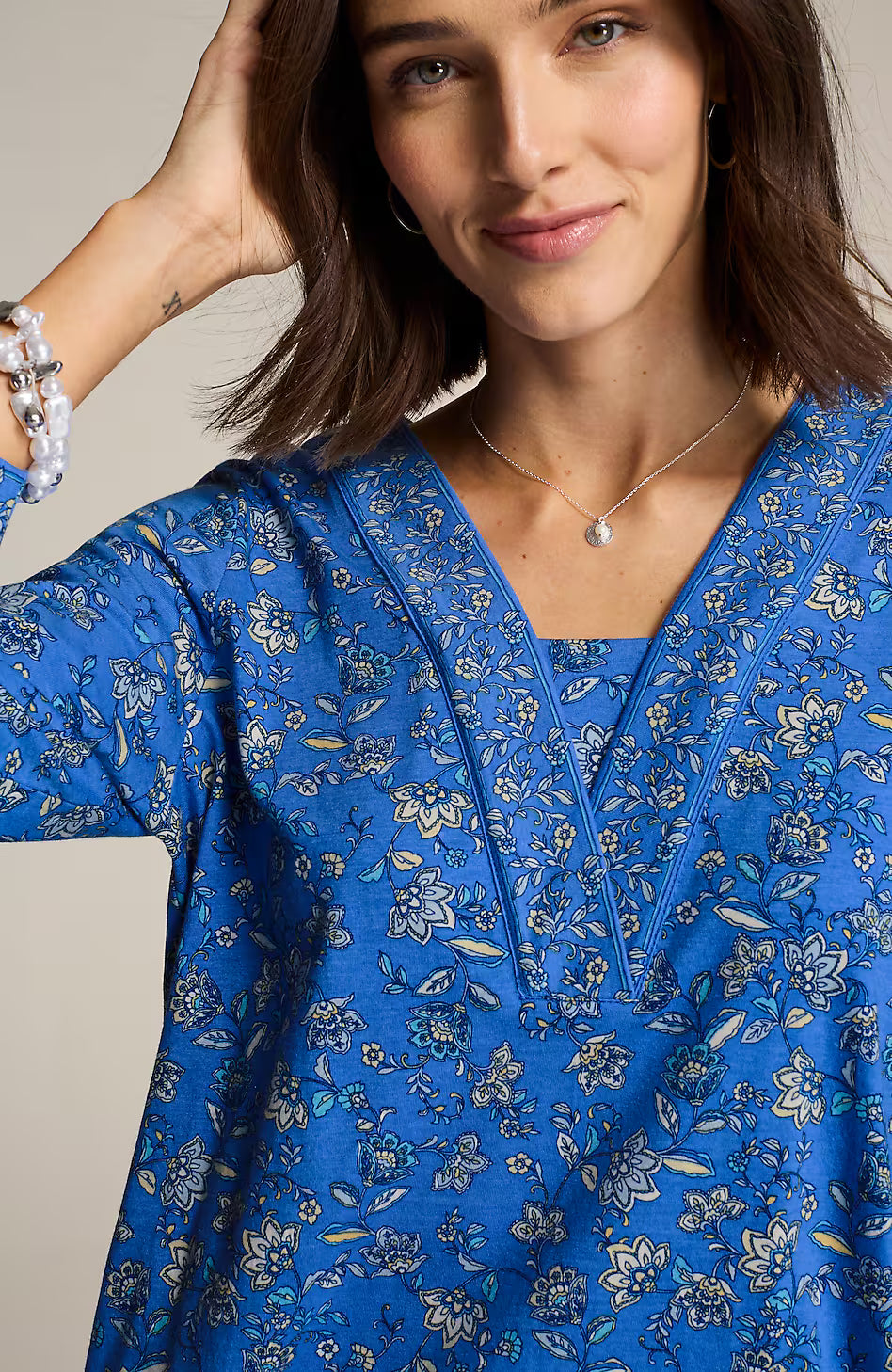Border-Printed V-Neck Tunic
