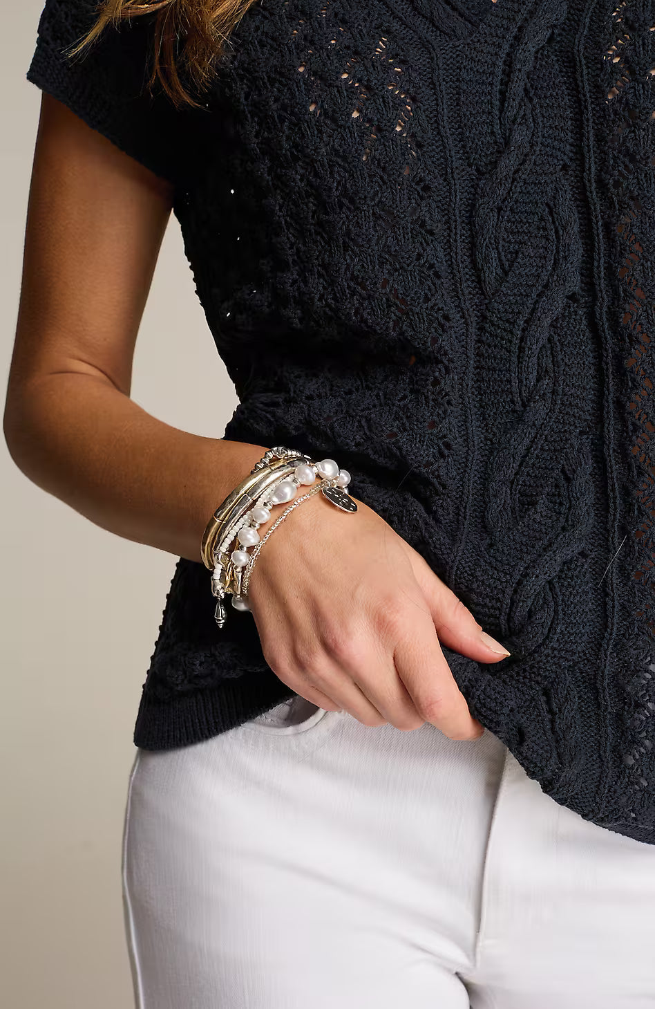 Cable-Knit Short-Sleeve Pullover