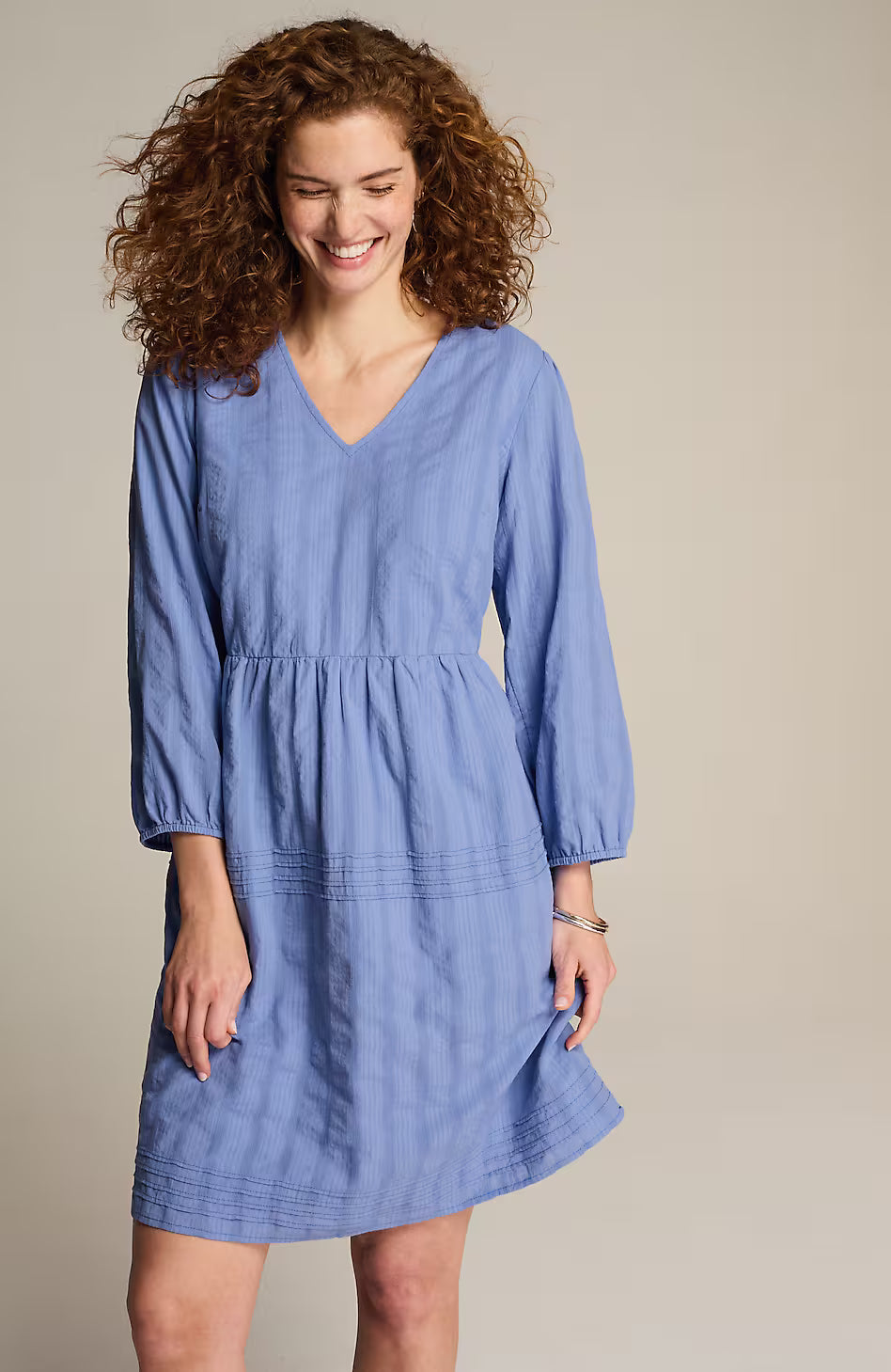 Textured V-Neck A-Line Dress