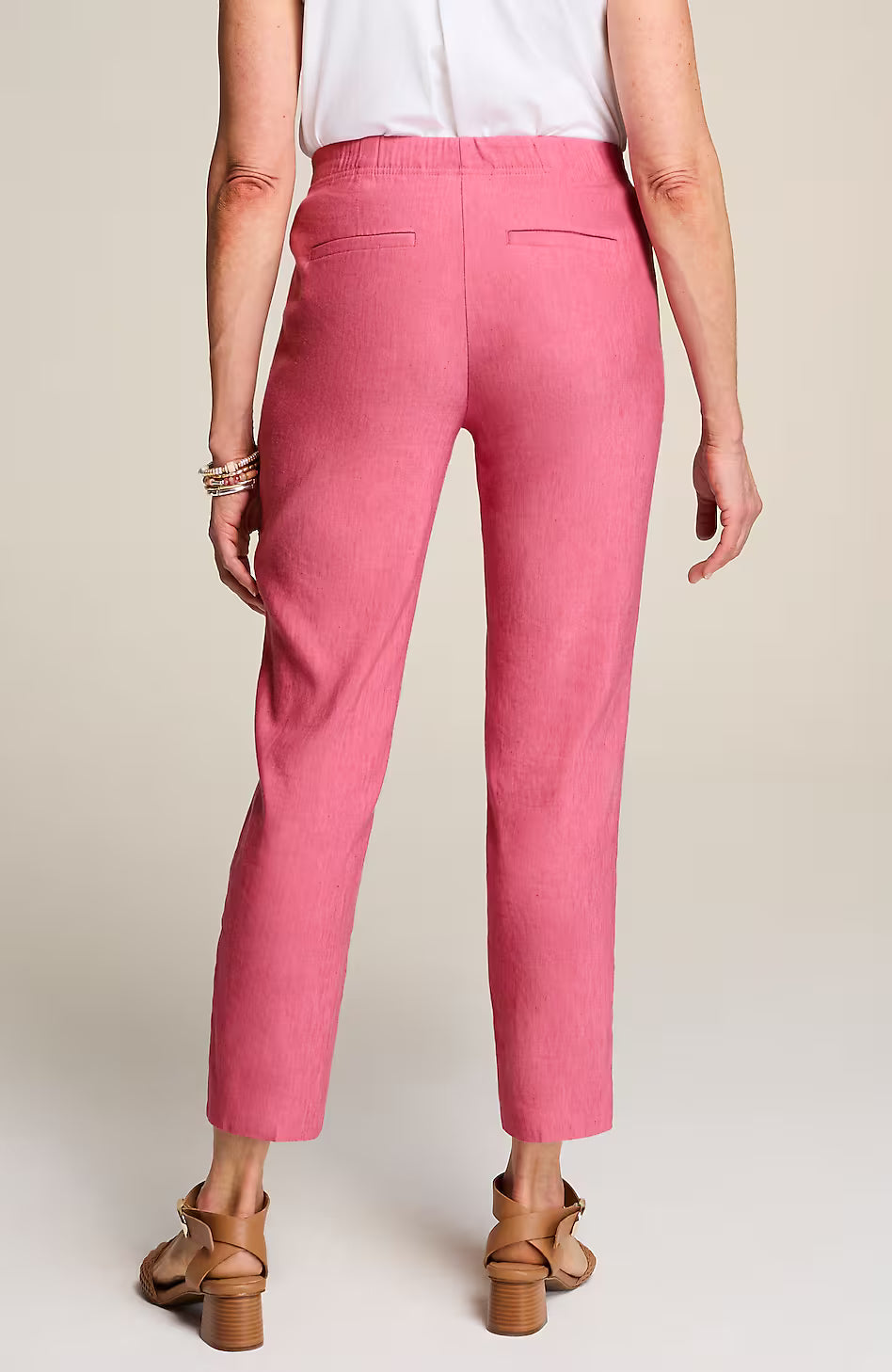 Linen-Stretch Angled-Pocket Slim-Leg Pants