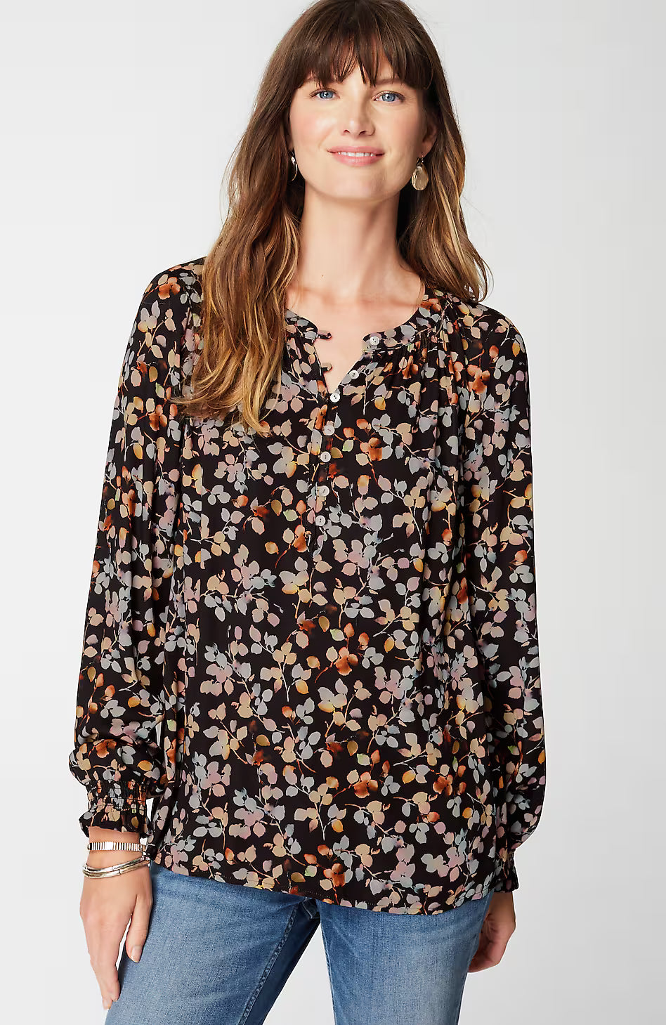 Artistic Leaves Printed Satin Top