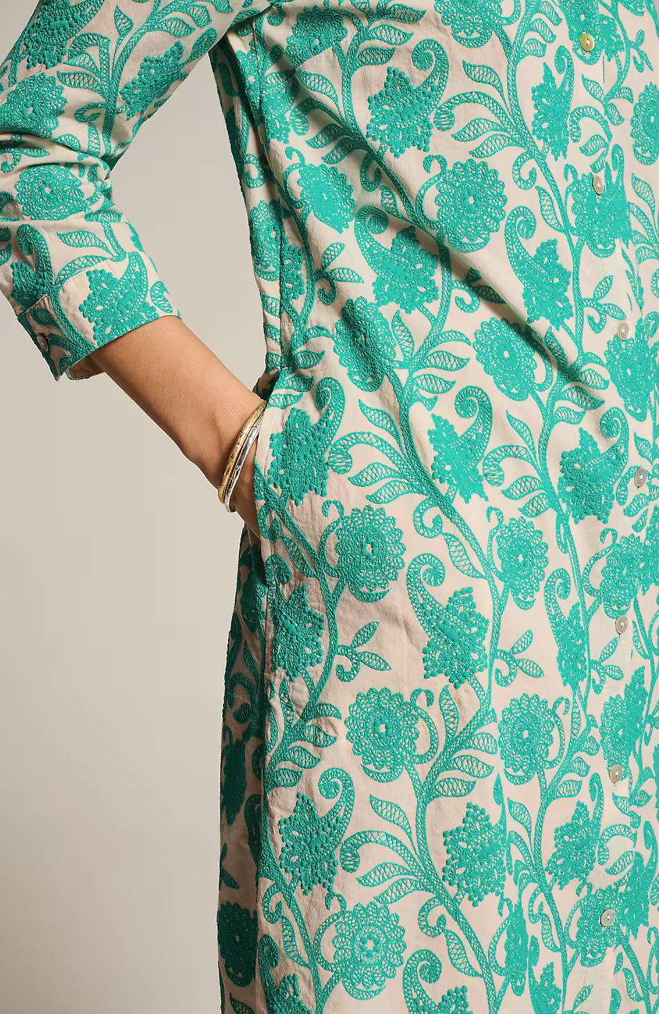 Embroidered A-Line Shirtdress