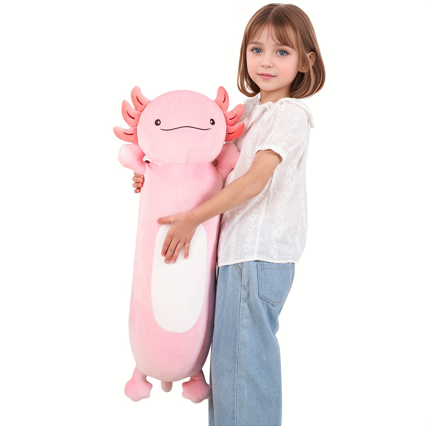 Pilou de corps en peluche long et mignon de 36 pouces pour axolotl rose - Grand jouet en peluche squishy, cadeau doux et câlin pour les jeunes et les amies le jour de leur anniversaire, le jour de l'amitié ou les occasions spéciales