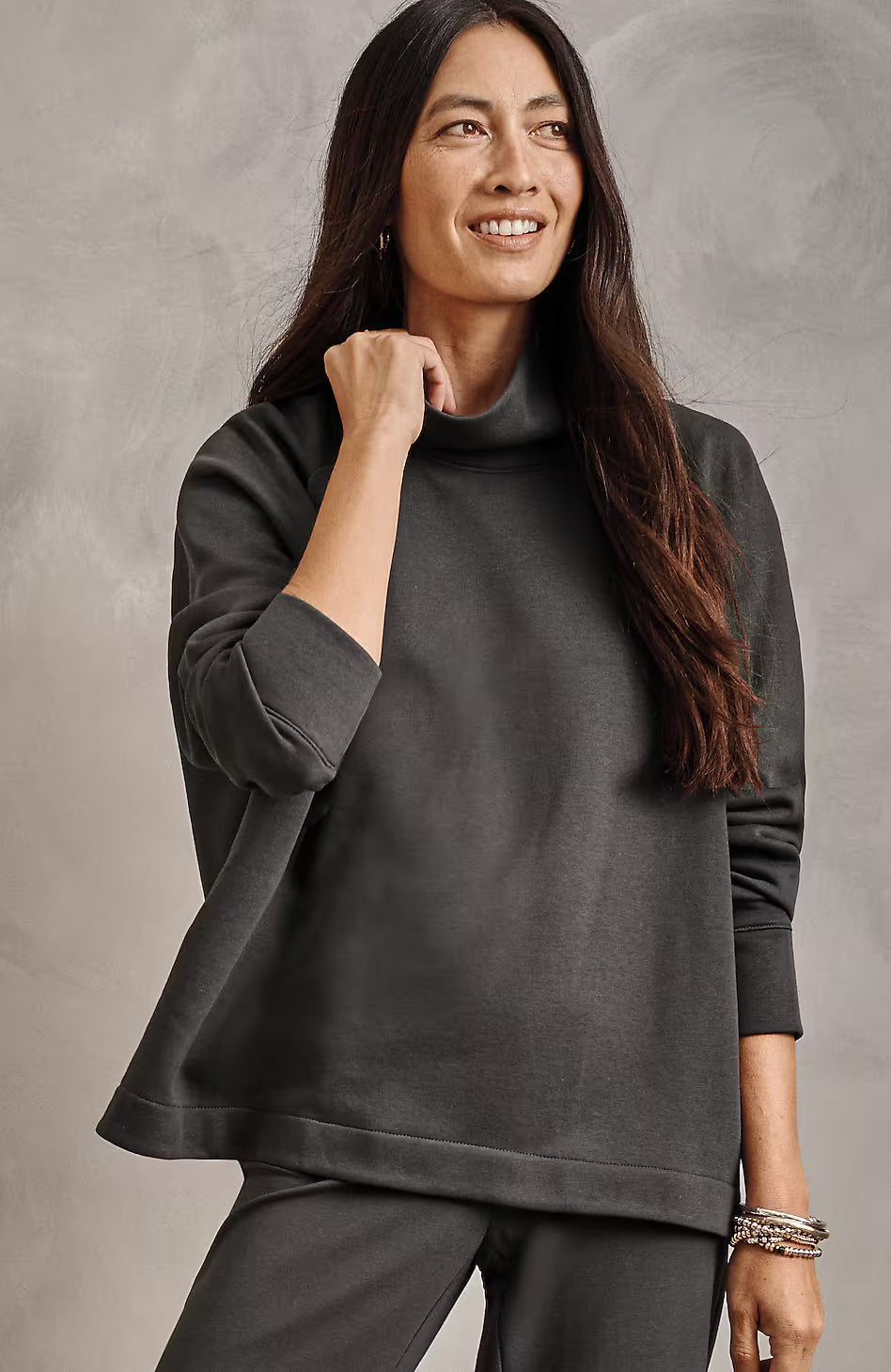 Pure Jill Fleece Stepped-Hem Top