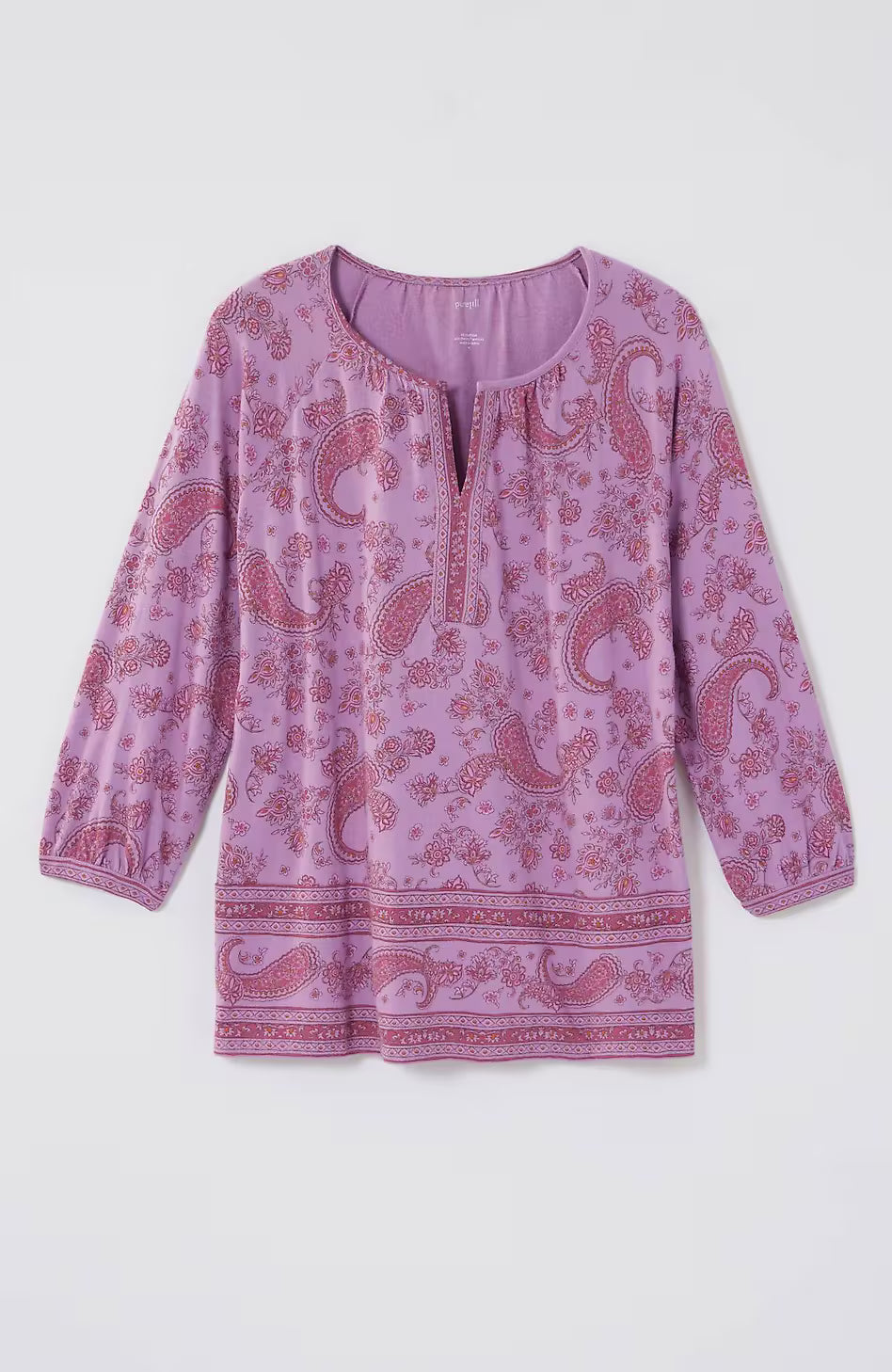 Pure Jill Split-Neck Border-Printed Top