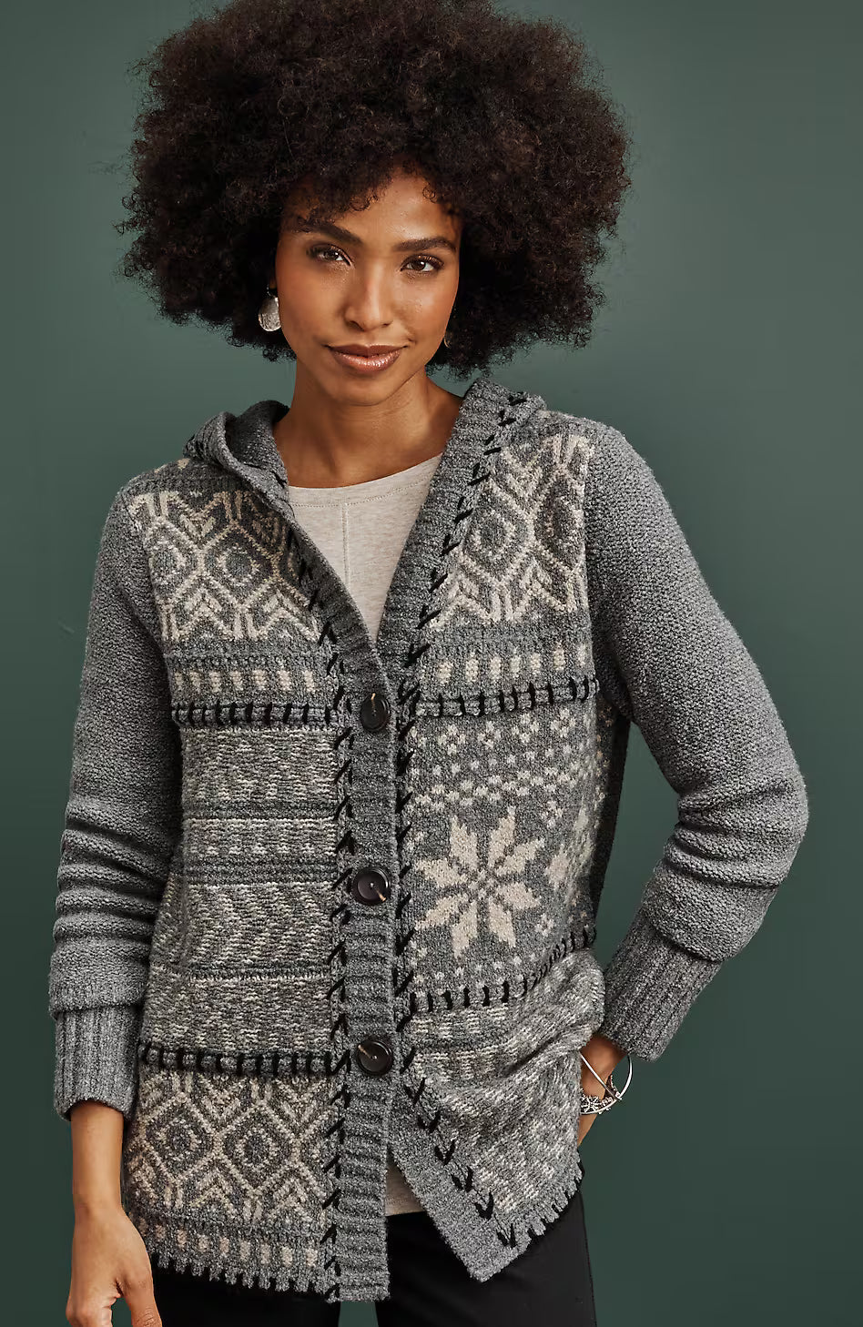 Hand-Embroidered Hooded Cardi