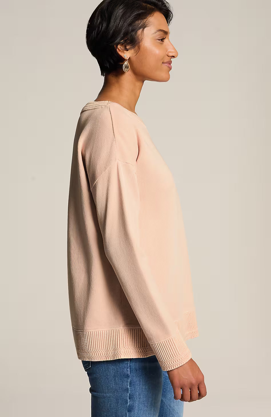 Sweater-Trimmed Garment-Dyed Pullover