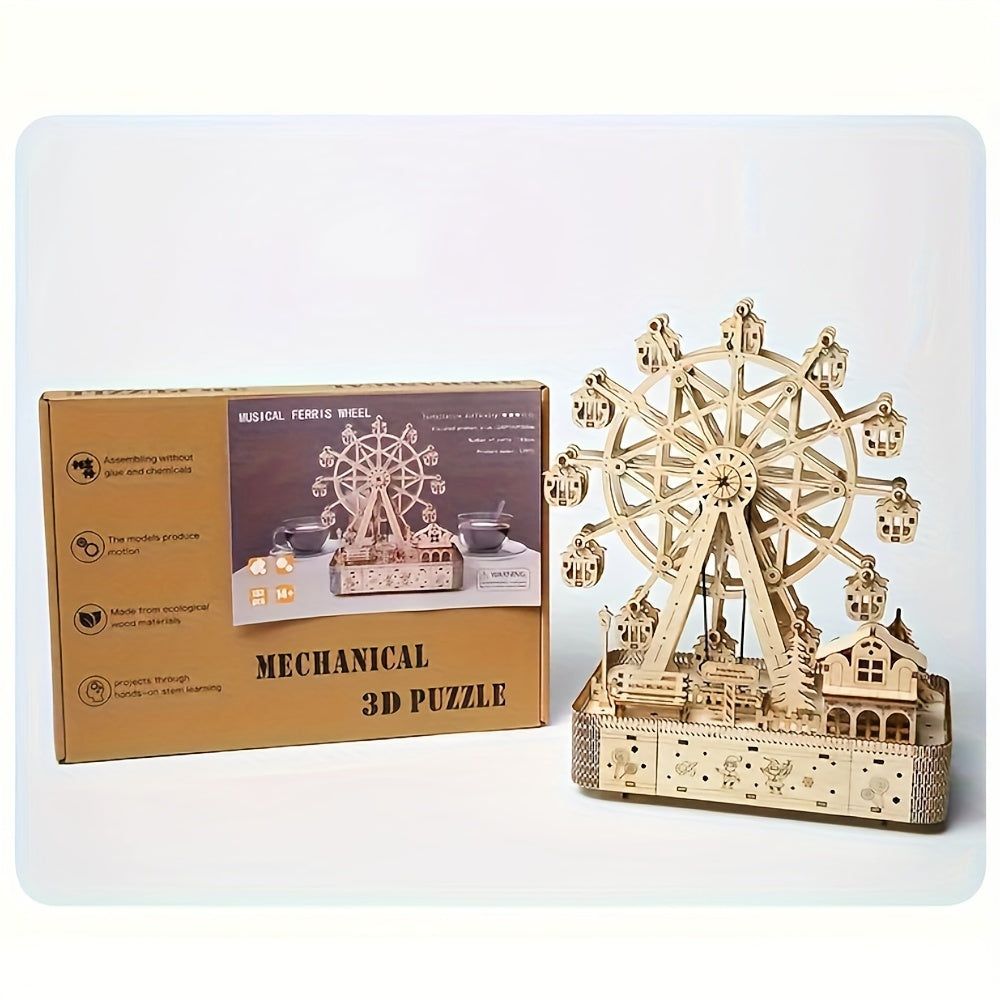 183pcs Puzzle en Bois 3D avec Boîte à Musique Grande Roue LED - Design de Carrousel Intricat, Multicolore, Idéal pour Adultes & Collectionneurs, Cadeau Parfait pour Noël, Halloween, Thanksgiving, Artisanat en Bois