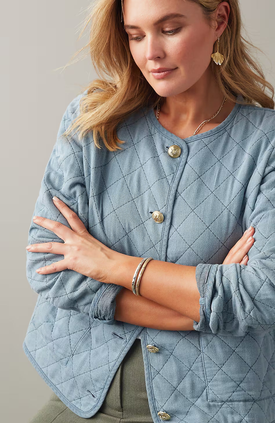 Diamond-Quilted Curved-Hem Jacket