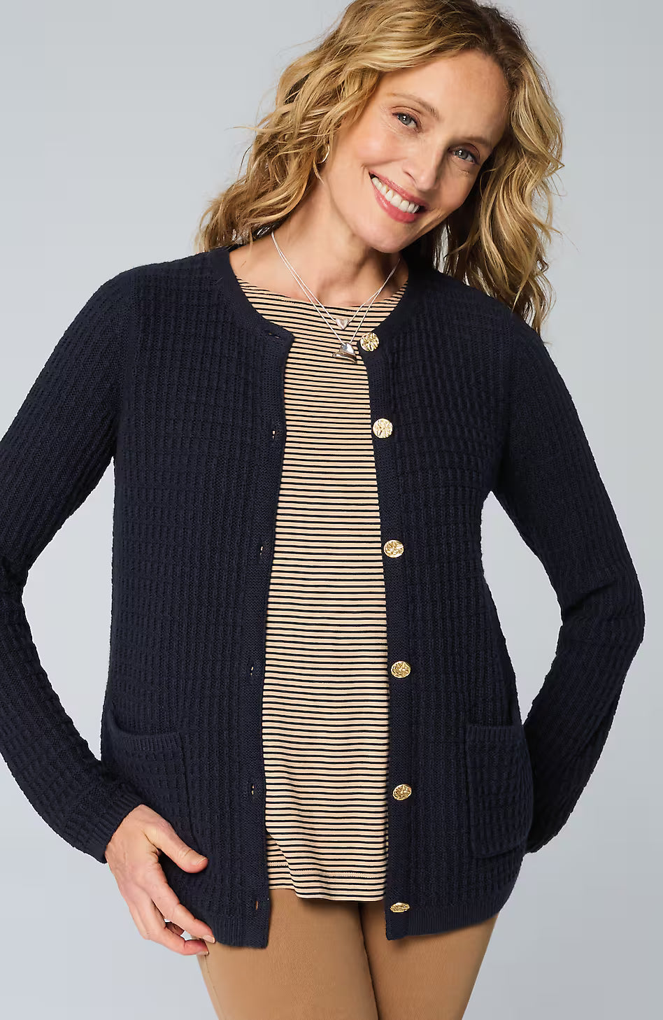 Wearever Textured Crew-Neck Cardigan
