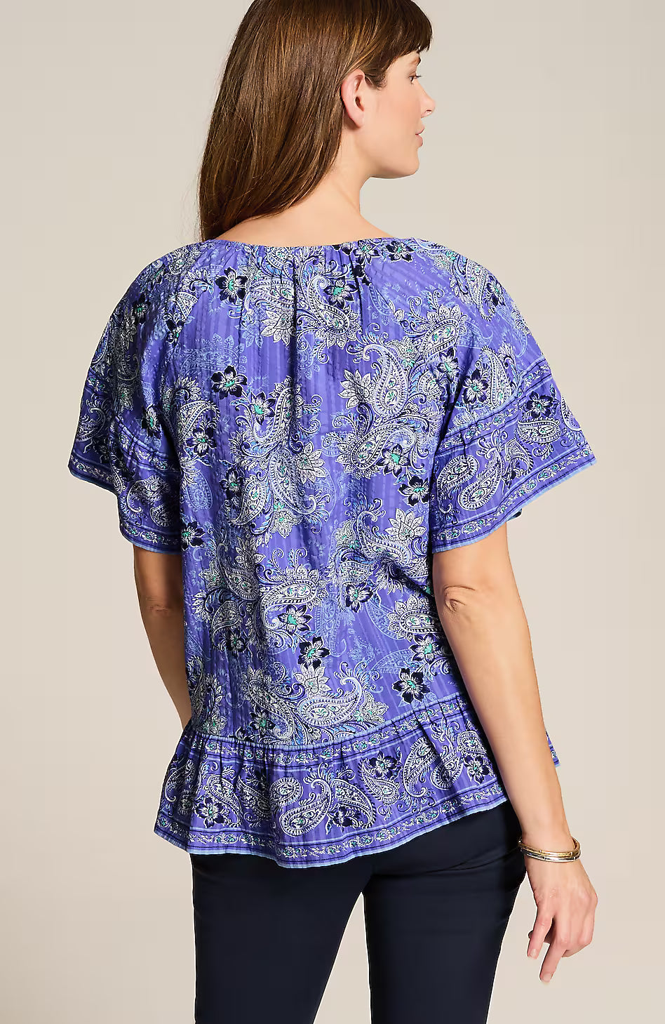 Printed Split-Neck Top