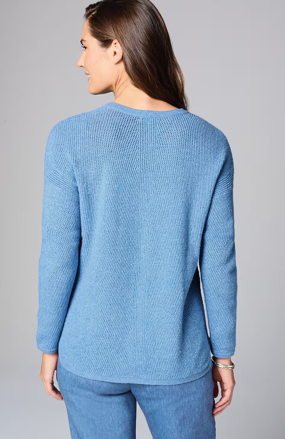 Waffle-Textured V-Neck Pullover