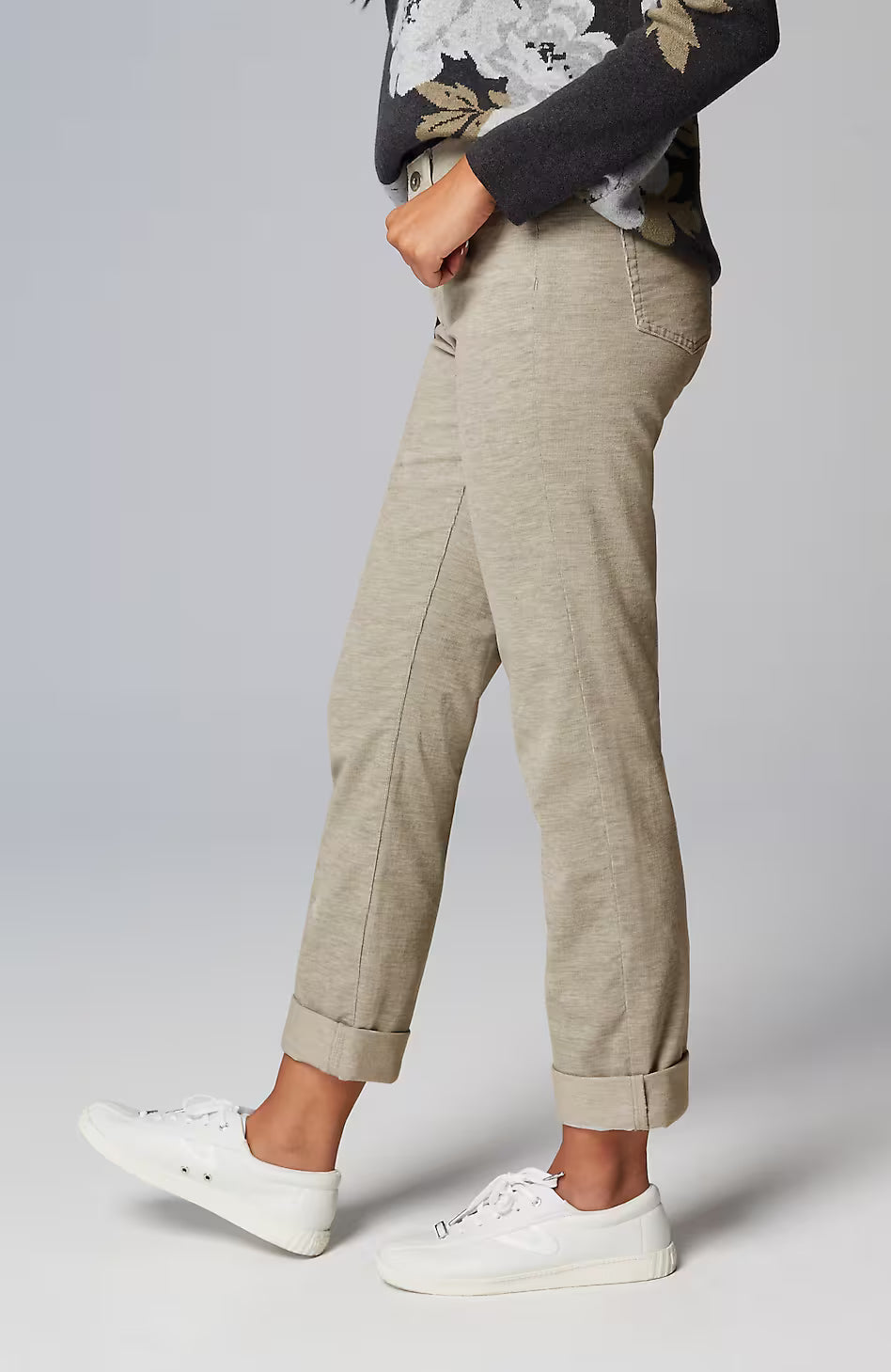 Heathered-Cord Relaxed Boyfriend Jeans