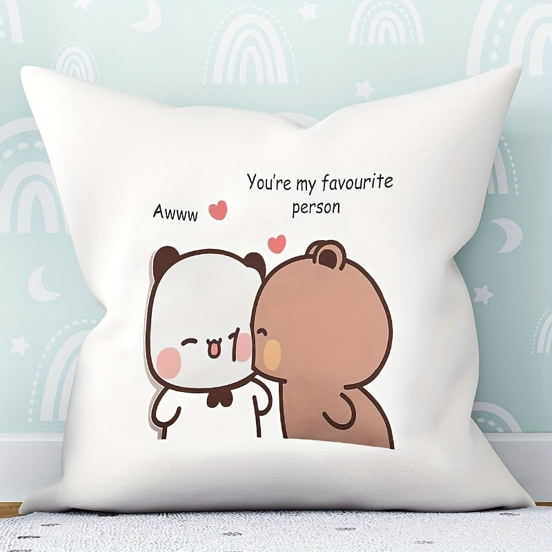 1pc Housse de coussin adorable de couple de dessin animé - Design de panda mignon avec le texte \