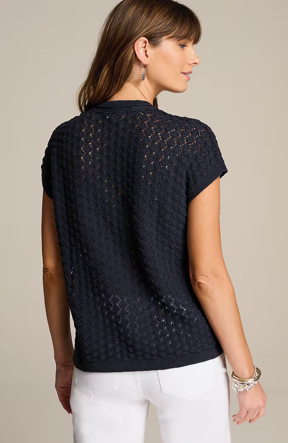 Cable-Knit Short-Sleeve Pullover