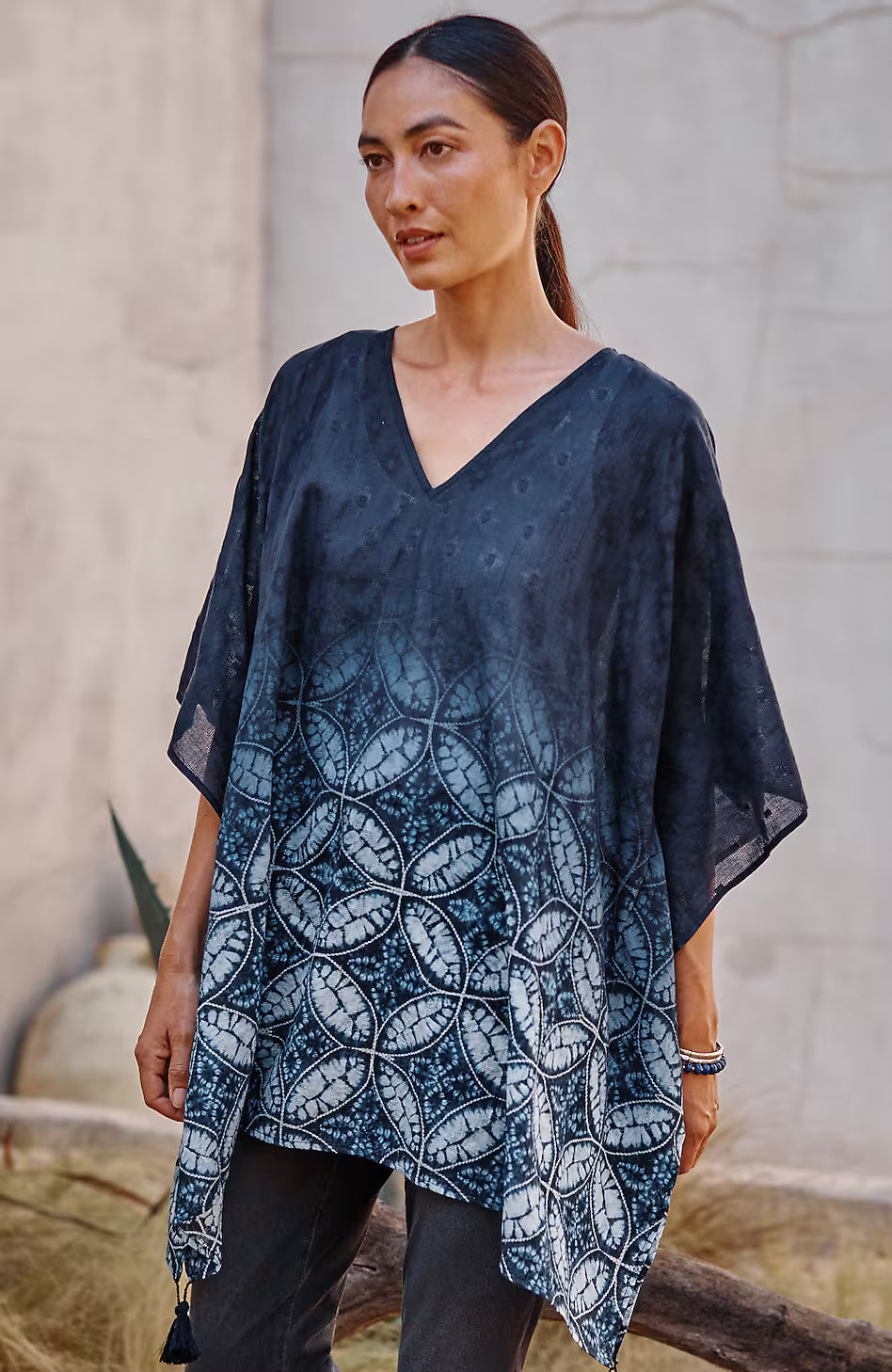 Ombré V-Neck Poncho
