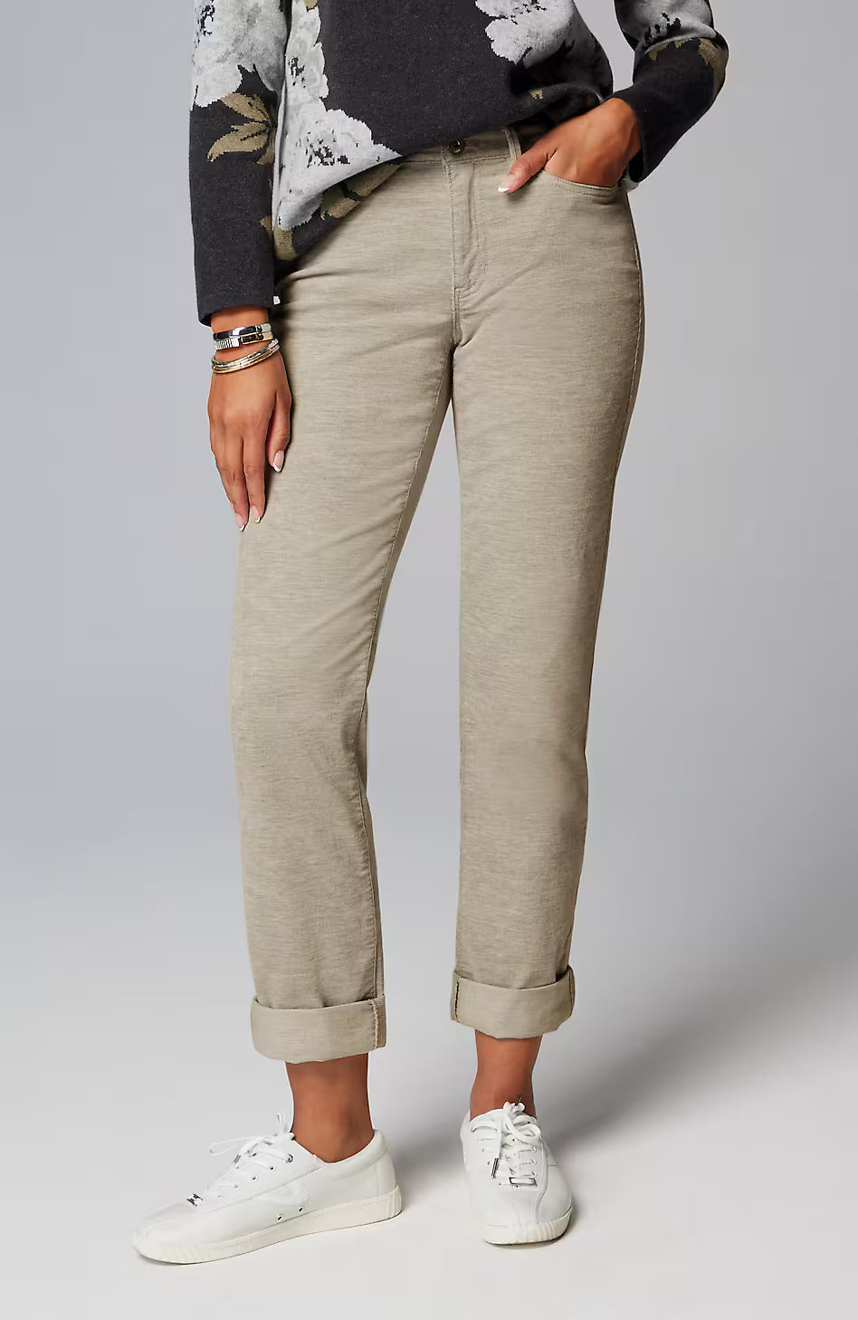 Heathered-Cord Relaxed Boyfriend Jeans