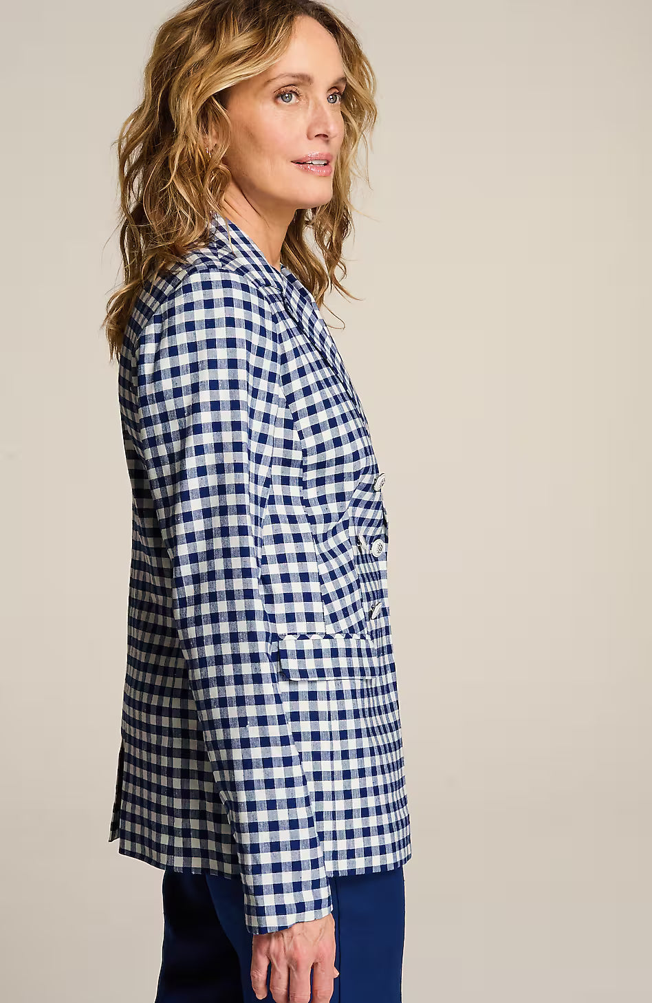Linen-Stretch Double-Breasted Blazer