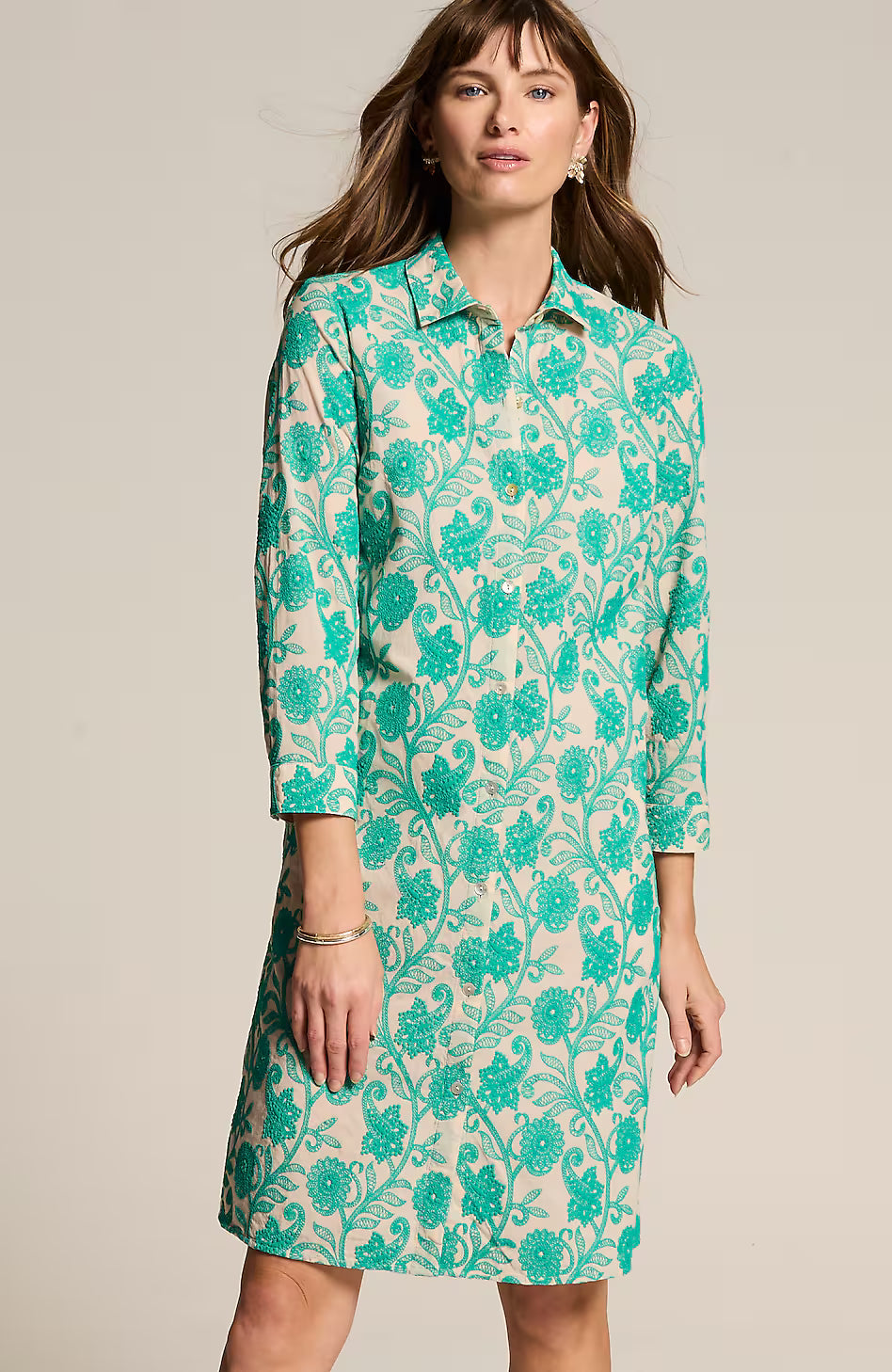 Embroidered A-Line Shirtdress