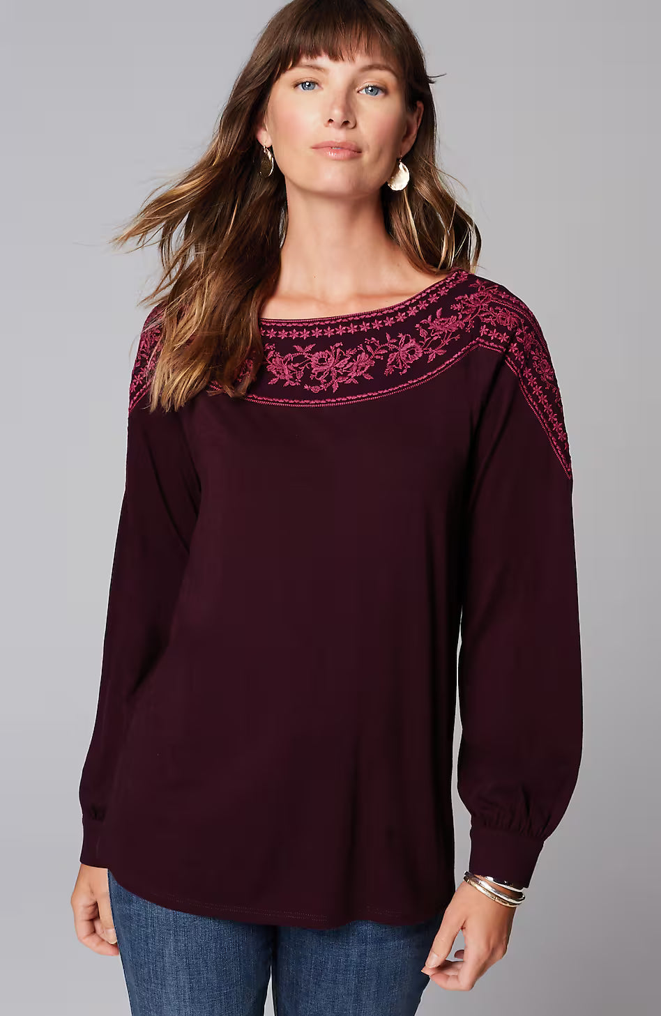 Embroidered Mixed-Media Top