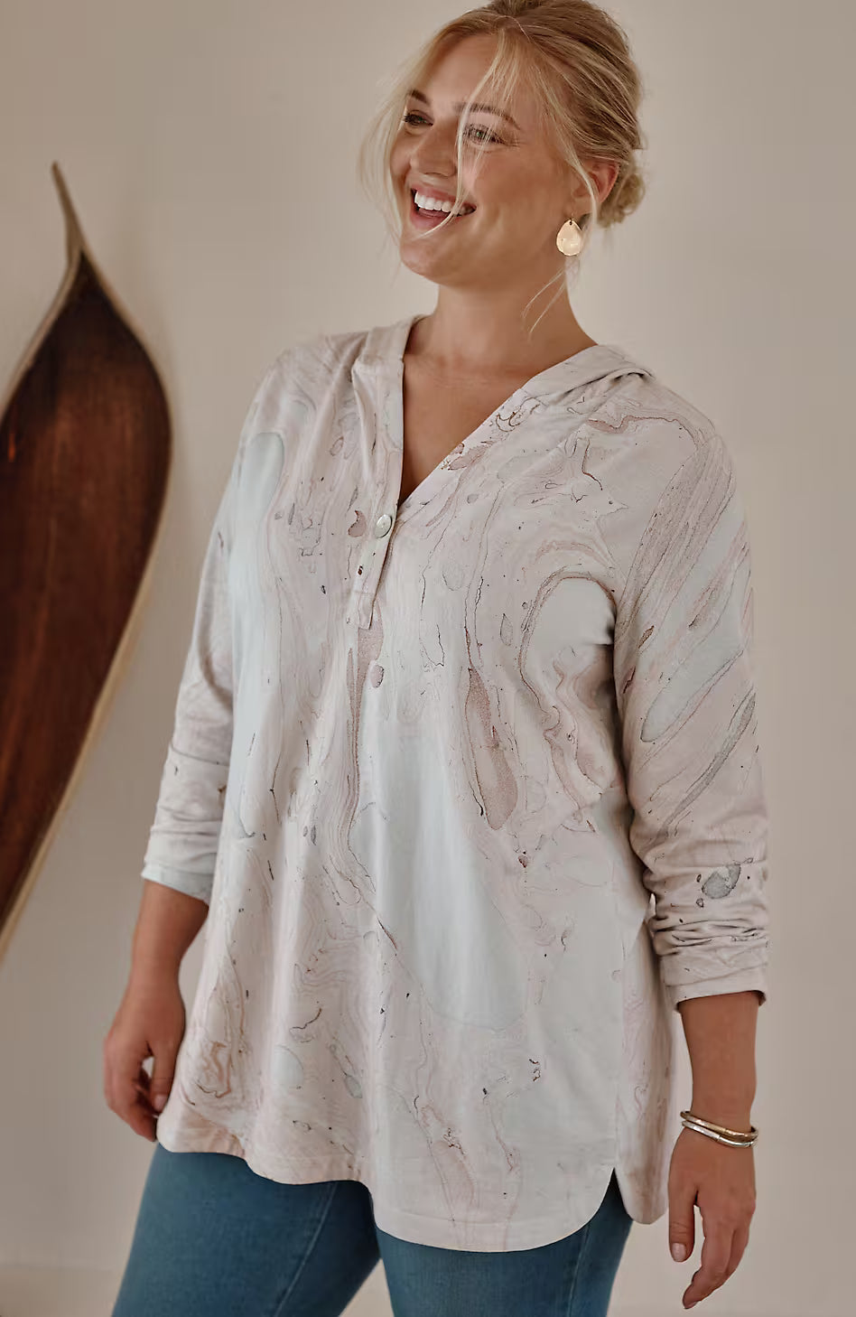 Pure Jill Marble-Dyed Hoodie Tunic