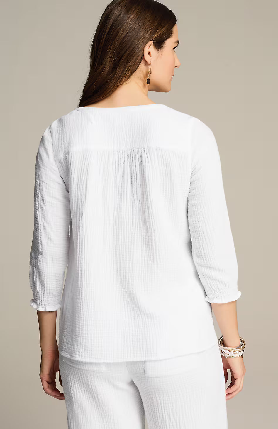 Cotton-Gauze Smocked-Sleeve Top