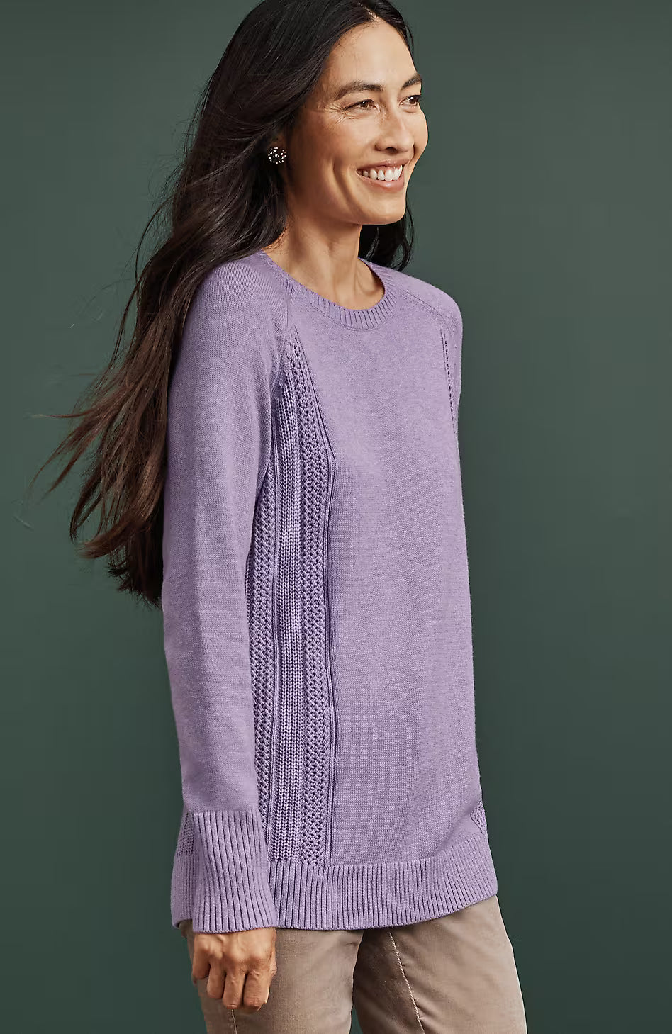 Textured-Sides Crew-Neck Sweater