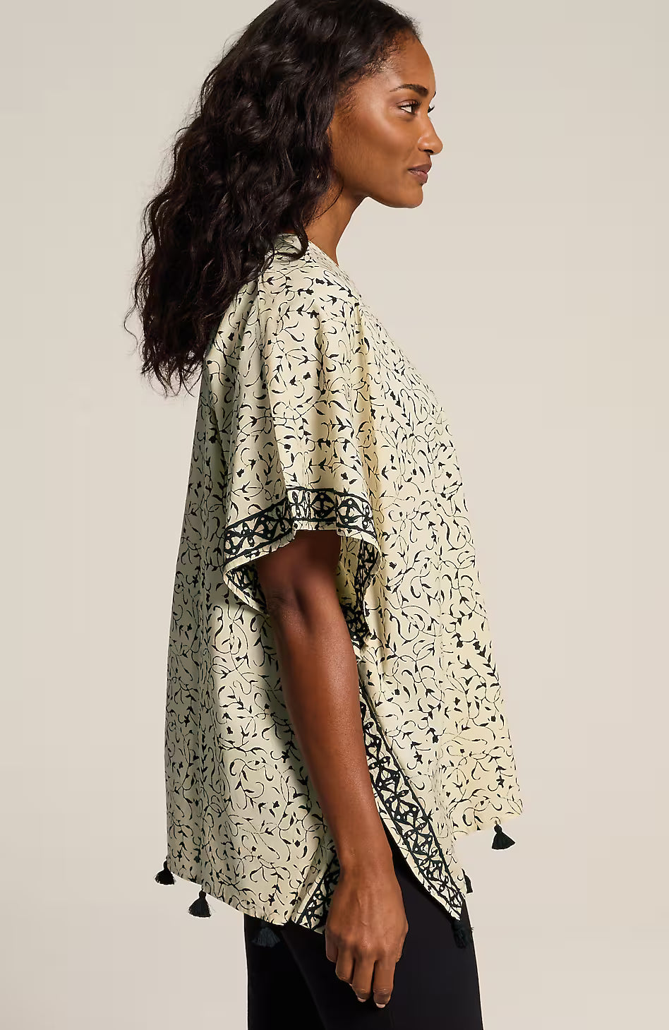 Embroidered Tasseled V-Neck Poncho