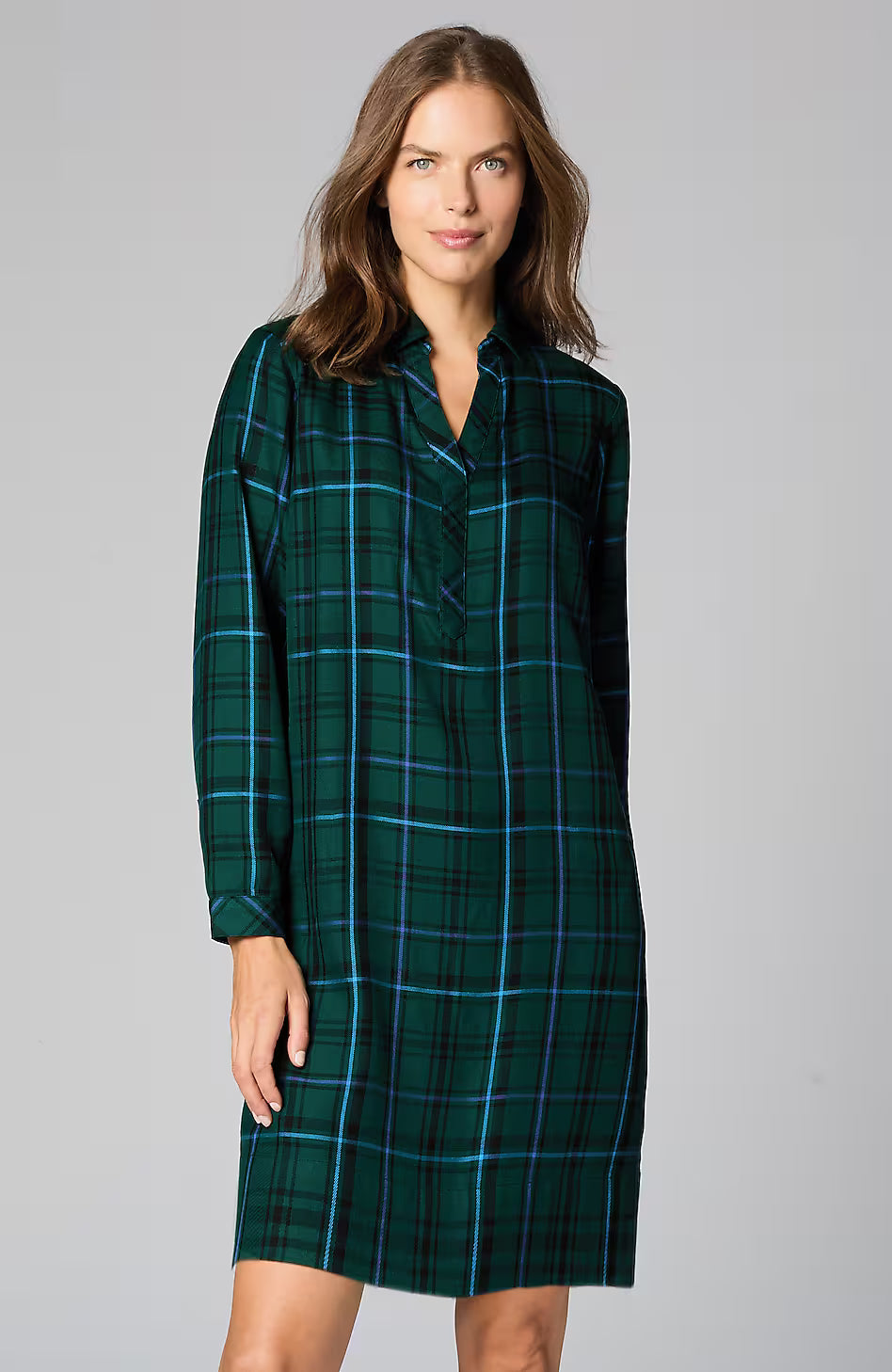 Plaid Split-Neck Dress